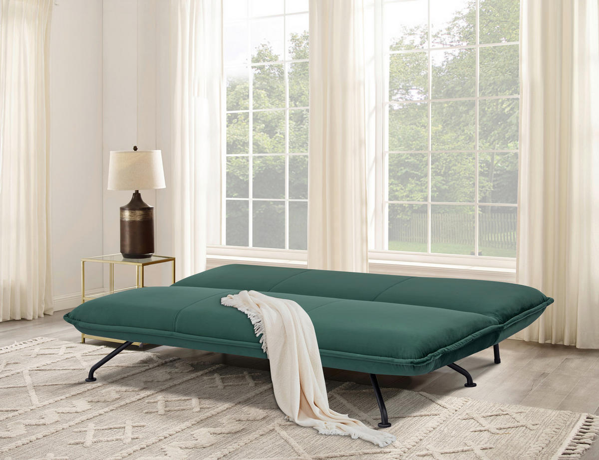 SCHLAFSOFA in Velours Grün  - Schwarz/Grün, MODERN, Textil/Metall (190/79/89cm) - MID.YOU
