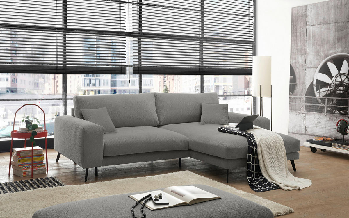 ECKSOFA Grau Webstoff  - Schwarz/Grau, KONVENTIONELL, Textil/Metall (269/195cm) - SetOne by Musterring