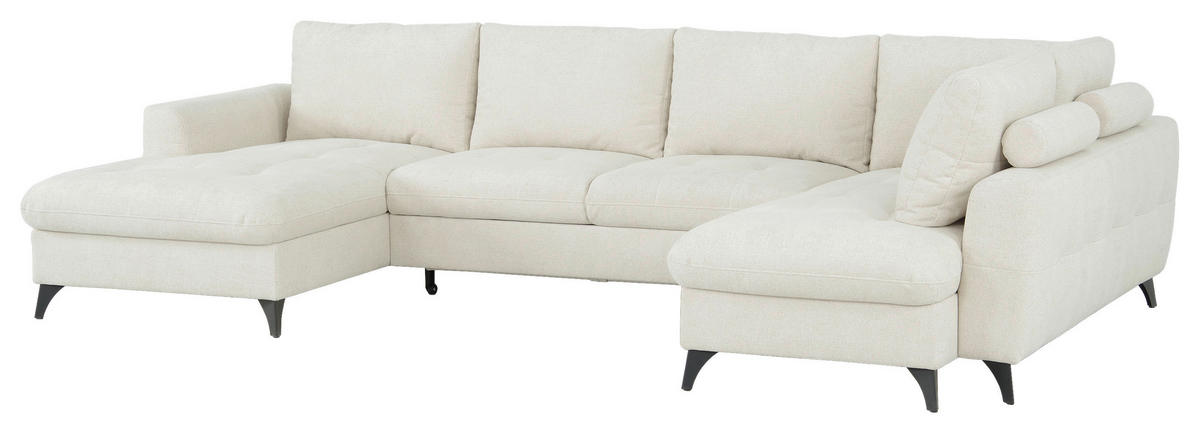 WOHNLANDSCHAFT Beige Chenille  - Beige/Schwarz, KONVENTIONELL, Textil/Metall (160/340/188cm) - Xora