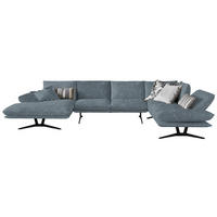 WOHNLANDSCHAFT in Echtleder Blau  - Blau/Schwarz, Natur, Leder/Metall (155/359/217cm) - Dieter Knoll