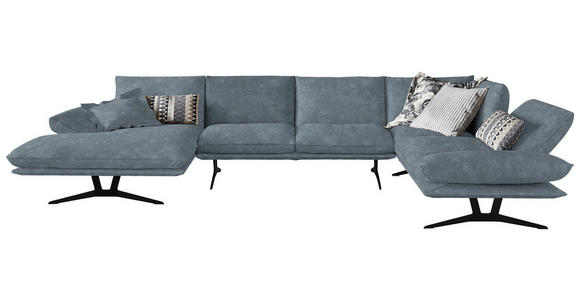 WOHNLANDSCHAFT in Echtleder Blau - Blau/Schwarz, Natur, Leder/Metall (155/359/217cm) - Dieter Knoll