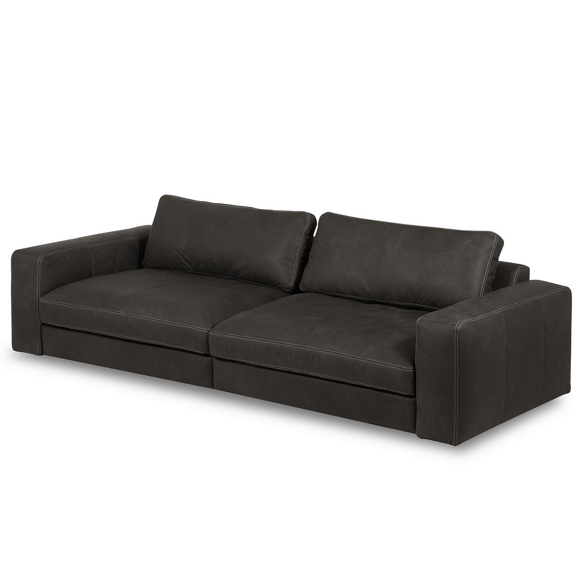 3-SITZER-SOFA  in Echtleder Dunkelgrau   - Dunkelgrau/Beige, Design, Leder/Kunststoff (300/85/123cm) - Livetastic