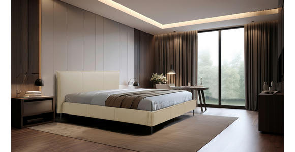 POLSTERBETT gepolstertes Kopfteil, Lattenrost, Bettkasten Beige 200/200 cm  - Beige/Schwarzchrom, KONVENTIONELL, Leder/Holz (200/200cm) - Esposa