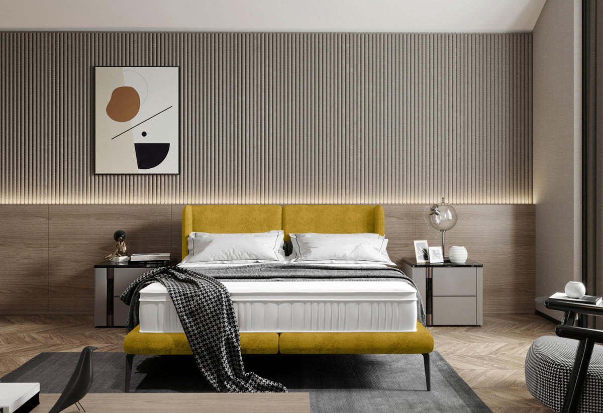 Polsterbett inkl. Matratze 180/200 cm  in Gelb  - Weiss/Gelb, Modern, Textil/Metall (180/200cm) - Livetastic