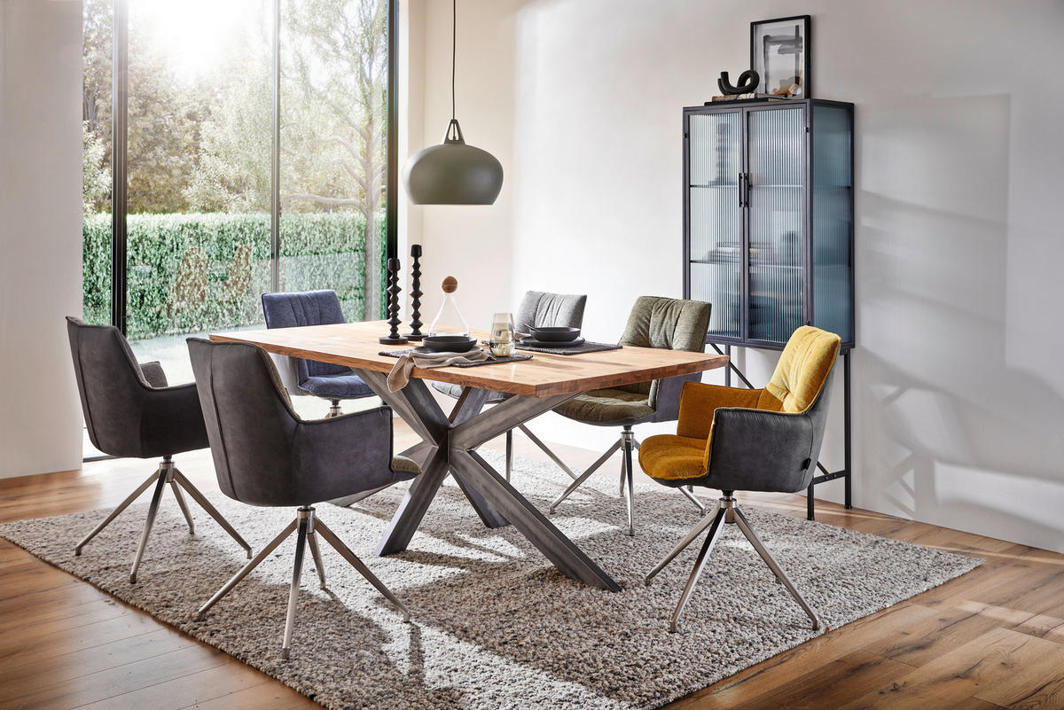 ESSTISCH Wildeiche massiv rechteckig Eichefarben  - Eichefarben/Schwarz, Design, Holz/Metall (200/100/77cm) - Linea Natura