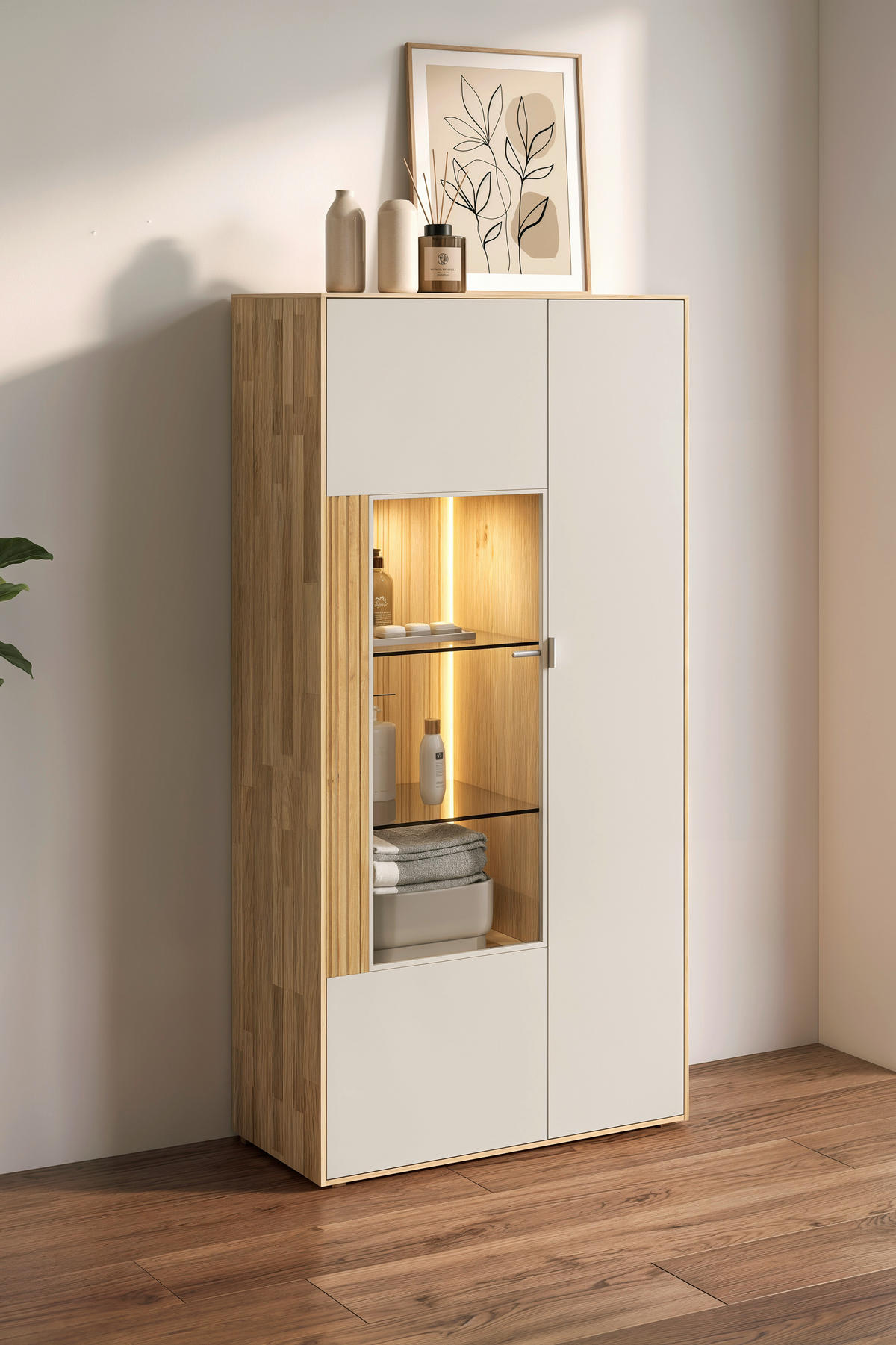 HIGHBOARD  76,9/155,1/37,1 cm  - Kaschmir/Wildeiche, Design, Glas/Holz (76,9/155,1/37,1cm) - Dieter Knoll