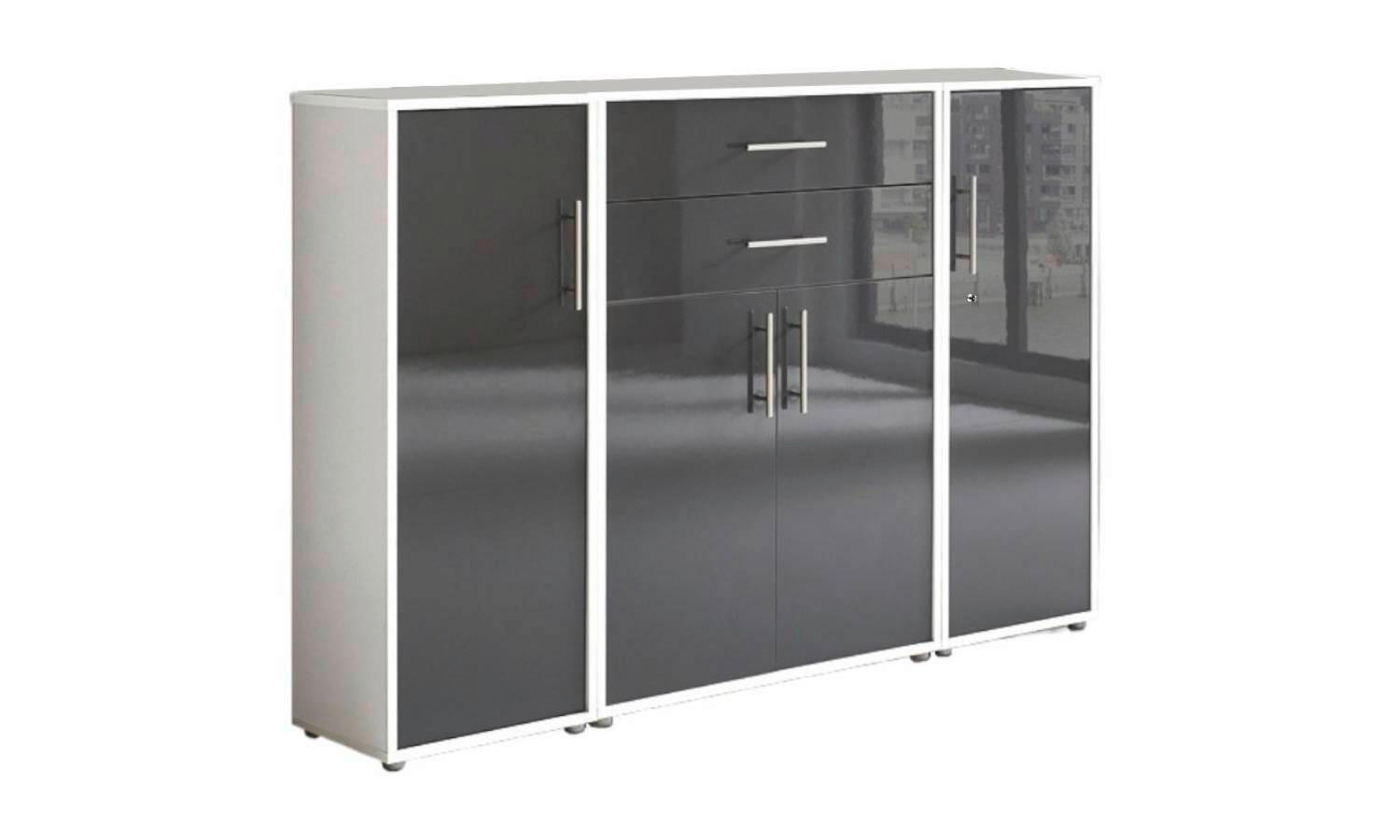 Mid.you Aktenschrank Office Edition - SW Set 16 Weiß, Anthrazit Hochglanz 172.6x113.6x33 cm