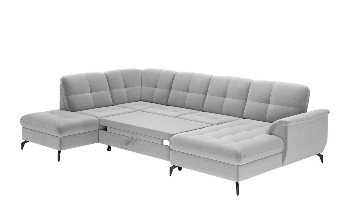 WOHNLANDSCHAFT in Flachgewebe Hellgrau  - Hellgrau/Schwarz, Modern, Textil/Metall (212/319/164cm) - Sit & More