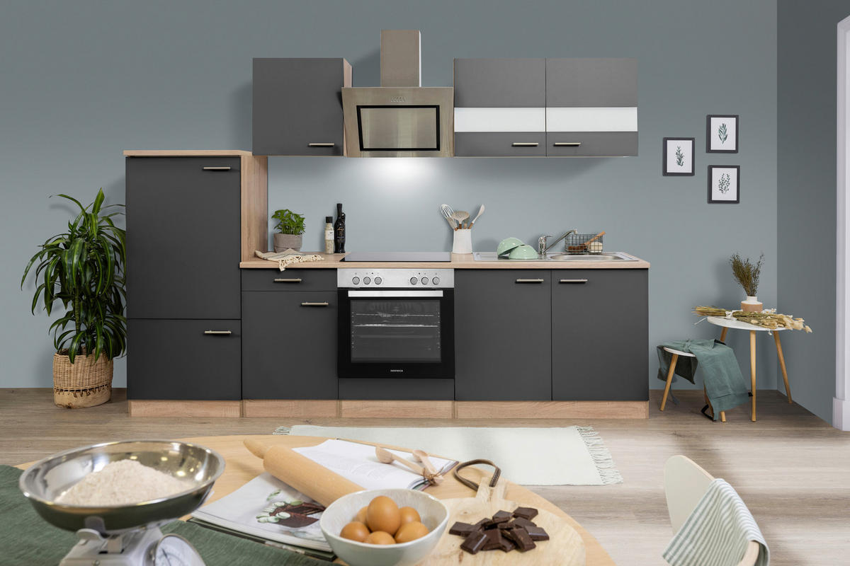 KÜCHENBLOCK 270 cm   in Grau  - Edelstahlfarben/Eichefarben, Basics, Holzwerkstoff/Metall (270cm) - Respekta