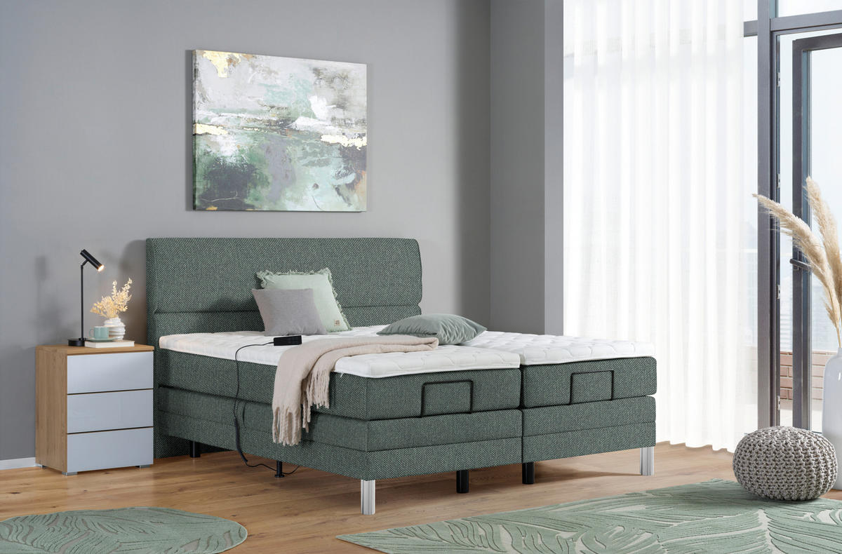 BOXSPRINGBETT 180/200 cm  in Grün  - Chromfarben/Grün, Konventionell, Kunststoff/Textil (180/200cm) - Voleo