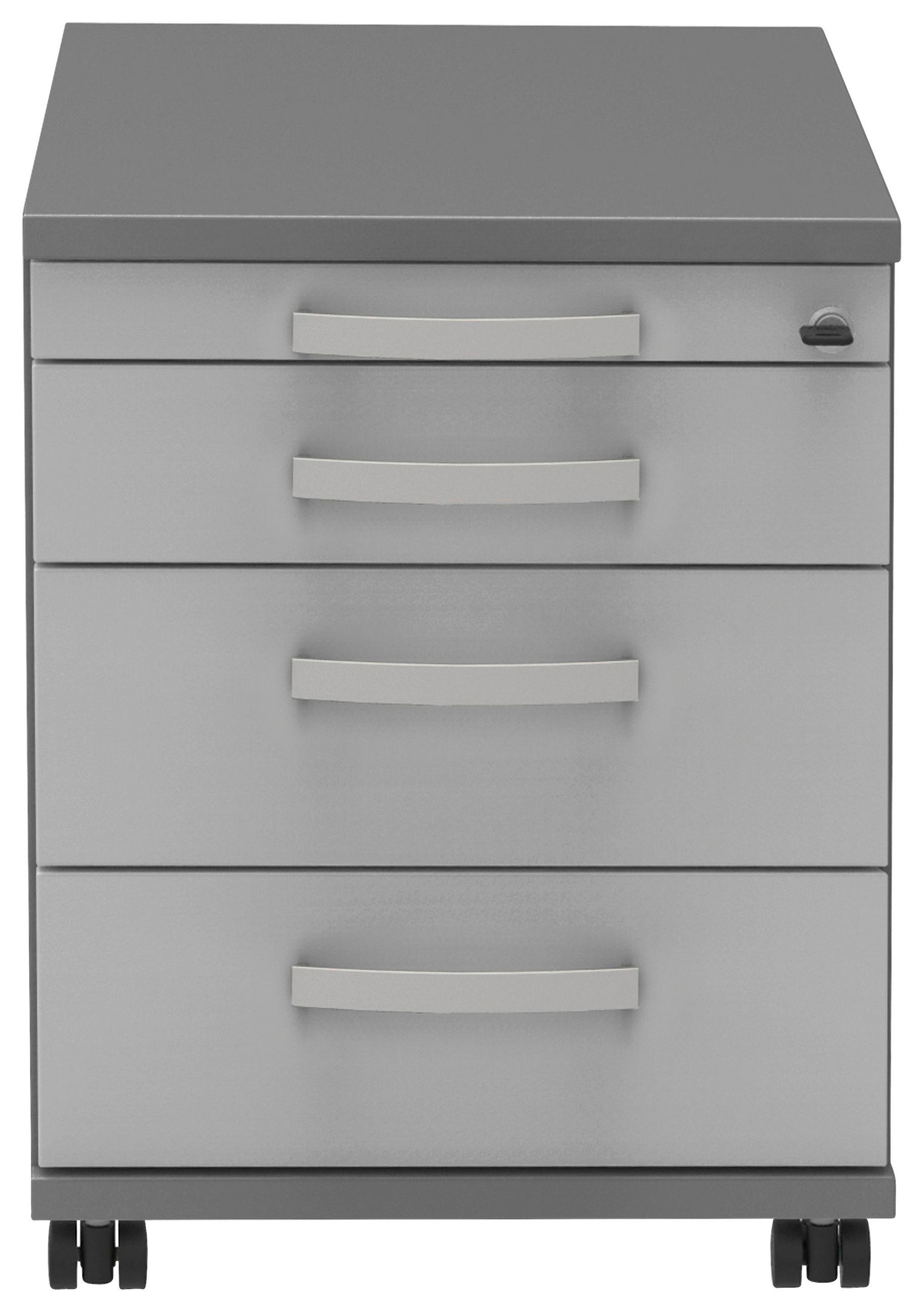 ROLLCONTAINER Anthrazit, Grau, Alufarben  - Anthrazit/Alufarben, KONVENTIONELL, Holzwerkstoff/Metall (42,7/54,4/60cm) - Moderano