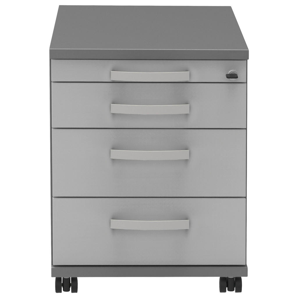 Thumbnail - Moderano Rollcontainer, Anthrazit, Grau, Alu, Metall, 4 Schubladen, 42.7x54.4x60 cm, Made in Germany, Typenauswahl, Beim...