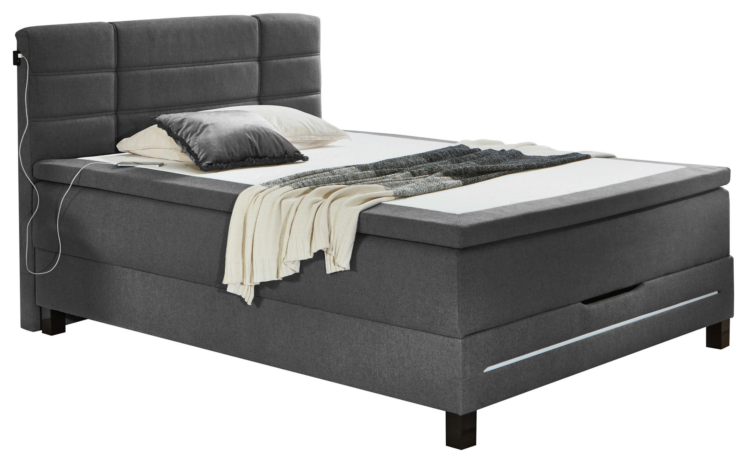BOXSPRINGBETT 140/200 cm  in Dunkelgrau  - Dunkelgrau/Schwarz, Design, Kunststoff/Textil (140/200cm) - Boxxx