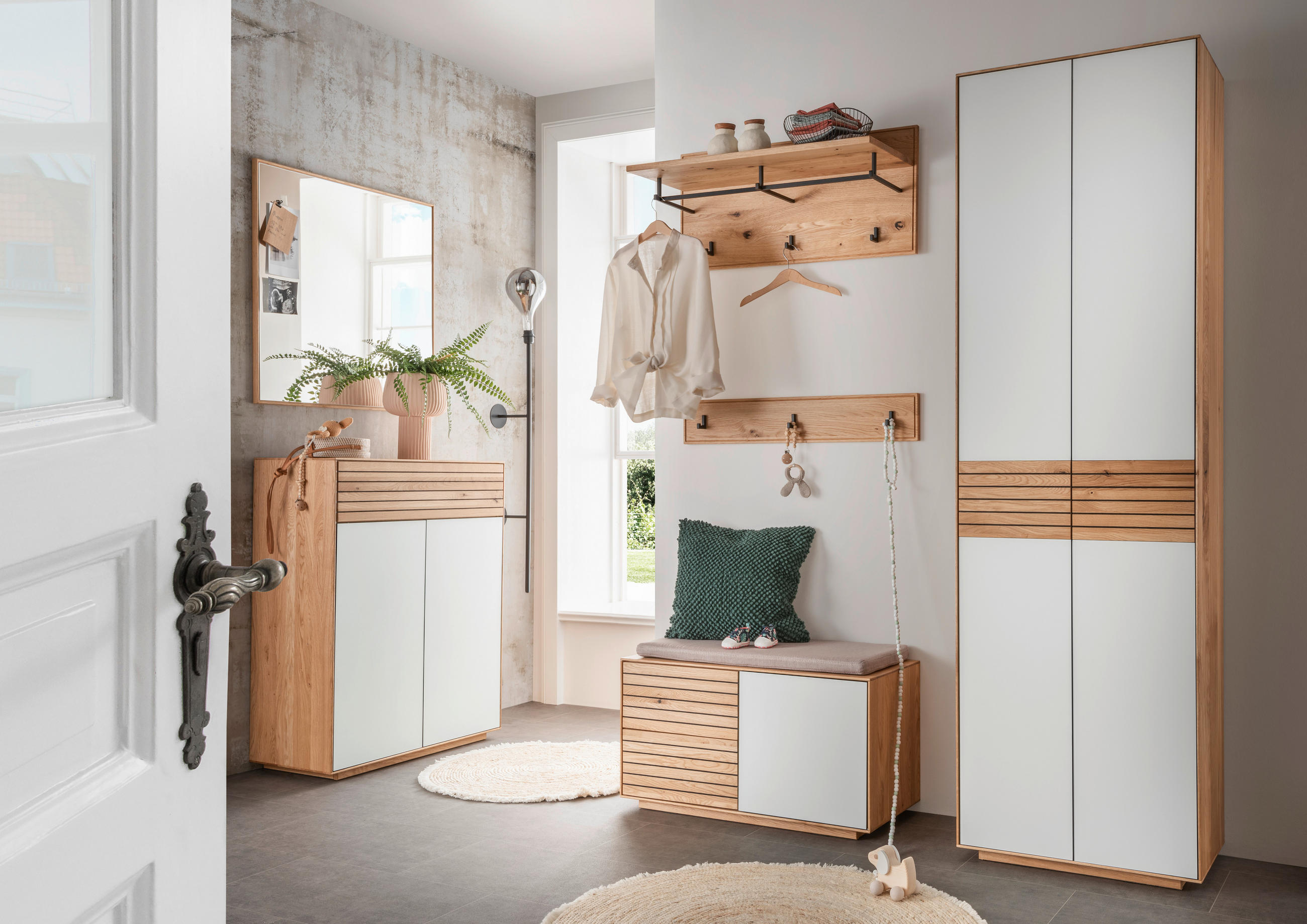 GARDEROBENSCHRANK  in 60/200/37 cm  - Eichefarben/Weiß, Design, Glas/Holz (60/200/37cm) - Linea Natura