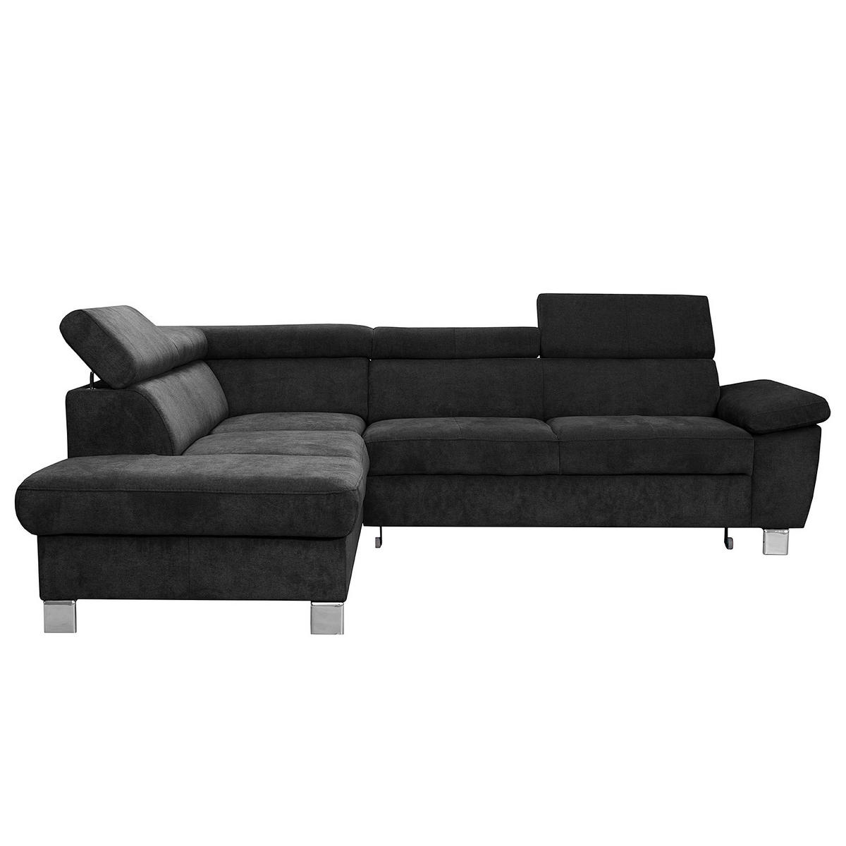 ECKSOFA Schwarz Mikrofaser  - Chromfarben/Schwarz, Design, Textil/Metall (208/248cm) - Livetastic