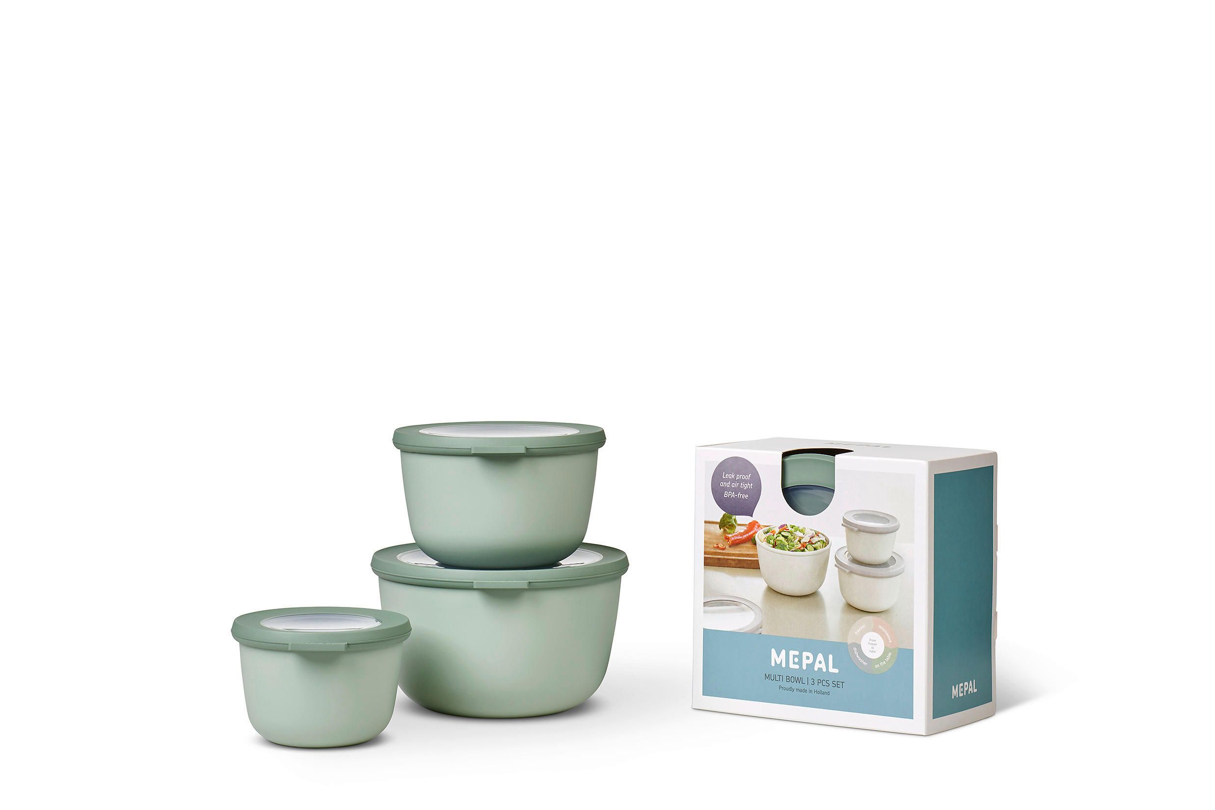 VORRATSDOSENSET 3-teilig  - Mintgrau/Klar, KONVENTIONELL, Kunststoff (19/12/19,2cm) - Mepal