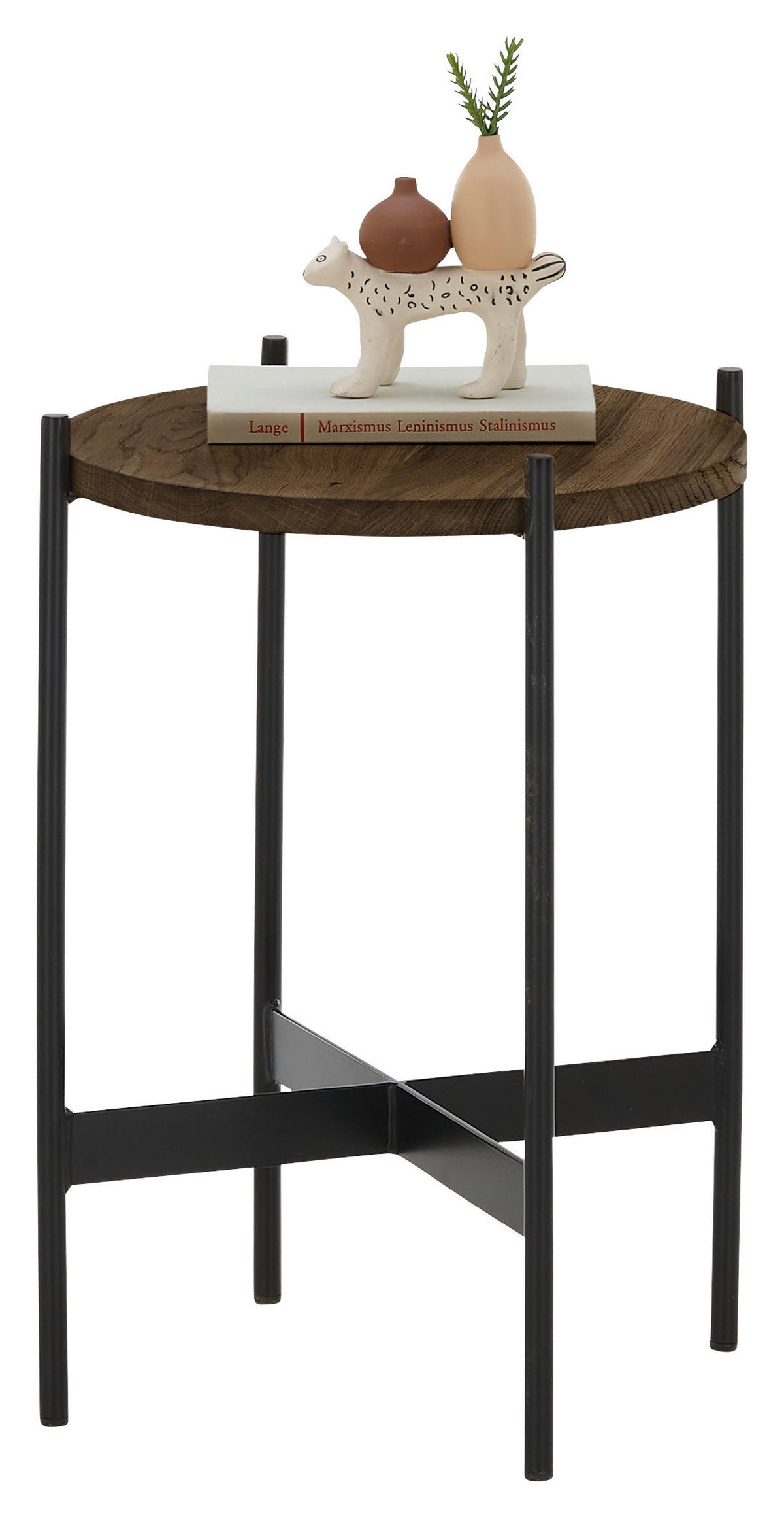 COUCHTISCH Eiche massiv 41/41/54 cm rund Schwarz, Eiche dunkel  - Eiche dunkel/Schwarz, Natur, Holz/Metall (41/41/54cm) - SetOne by Musterring