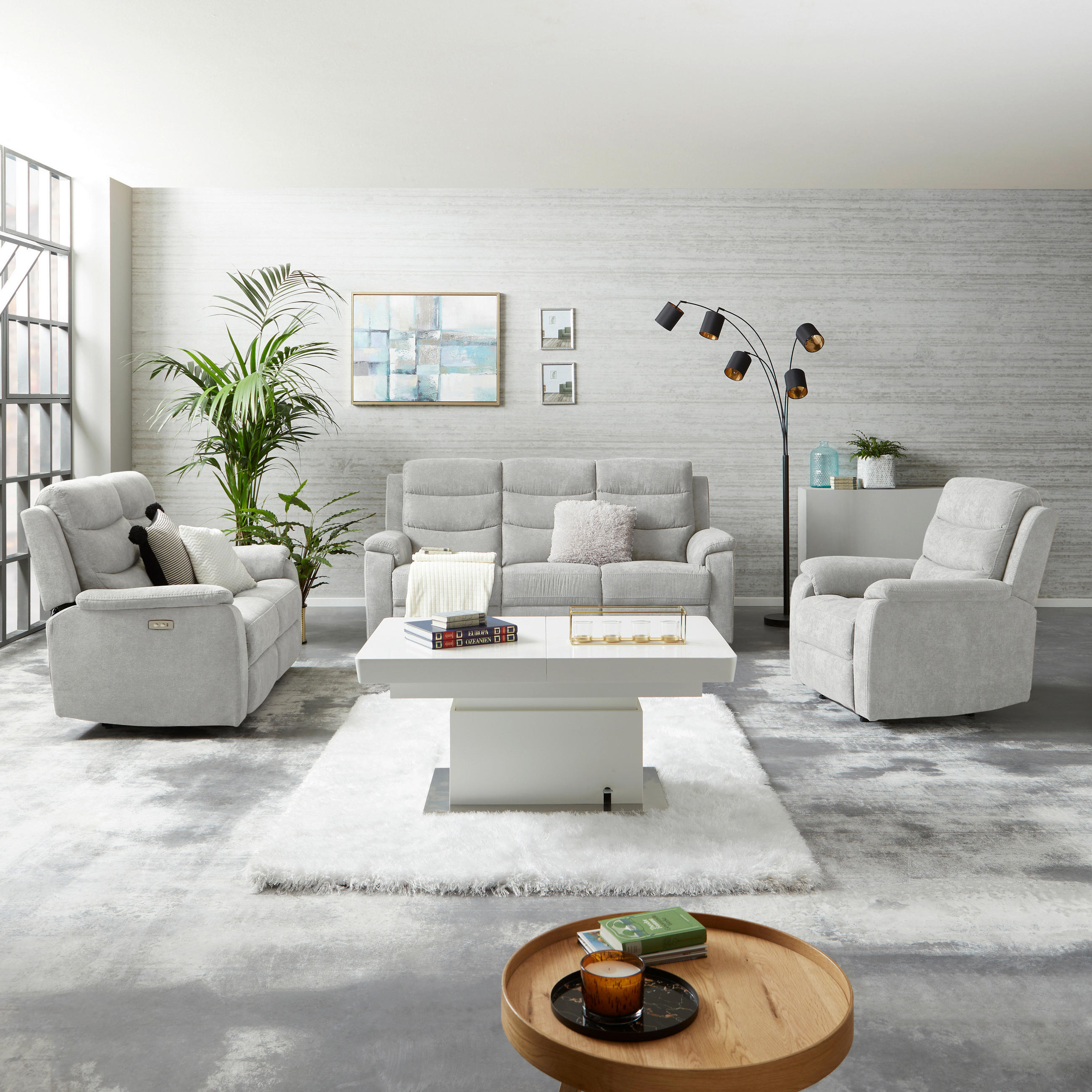 2-SITZER-SOFA Webstoff Hellgrau  - Hellgrau/Schwarz, KONVENTIONELL, Kunststoff/Textil (153/102/93cm) - P & B