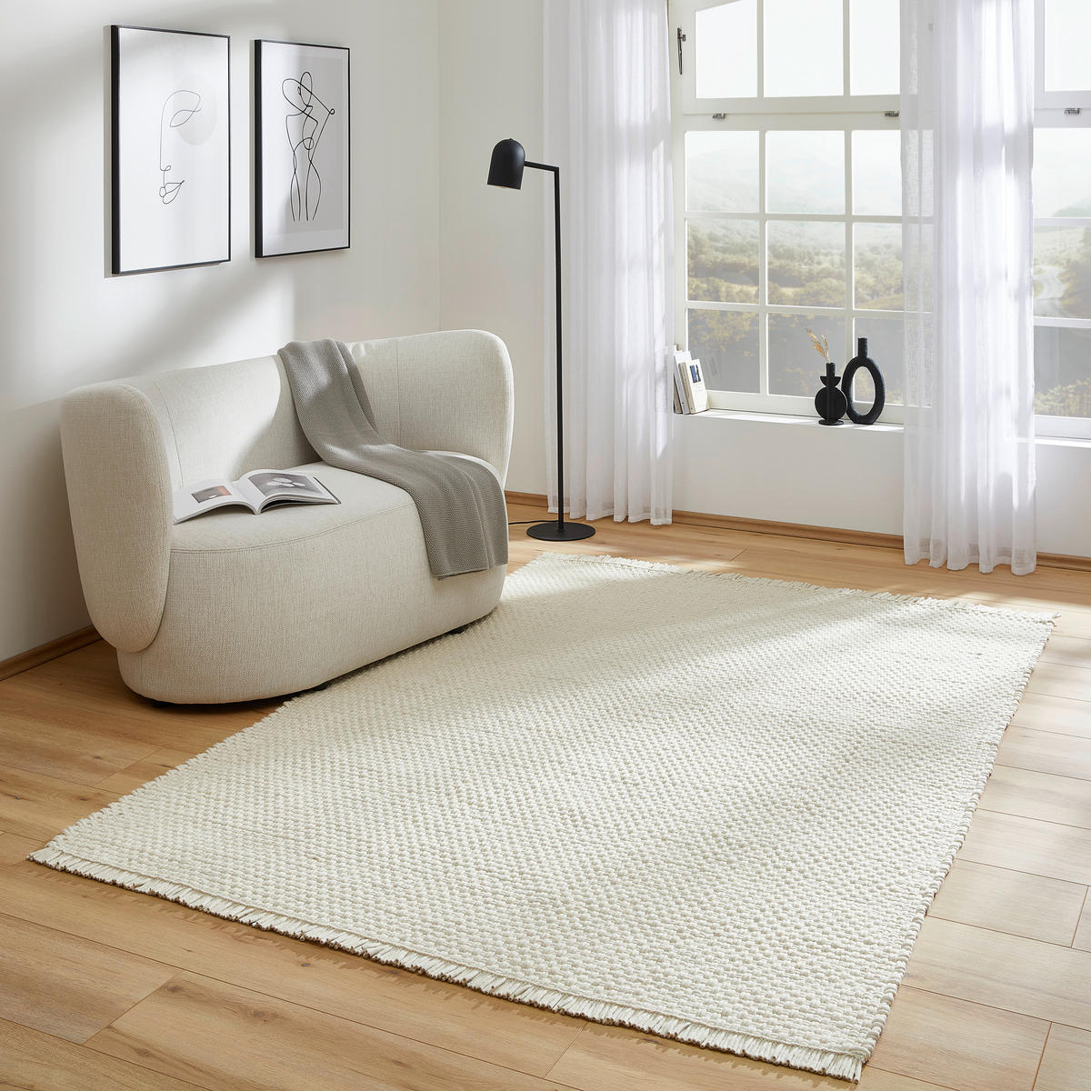 HANDWEBTEPPICH 160/230 cm Weiß  - Weiß, Basics, Textil (160/230cm) - Linea Natura