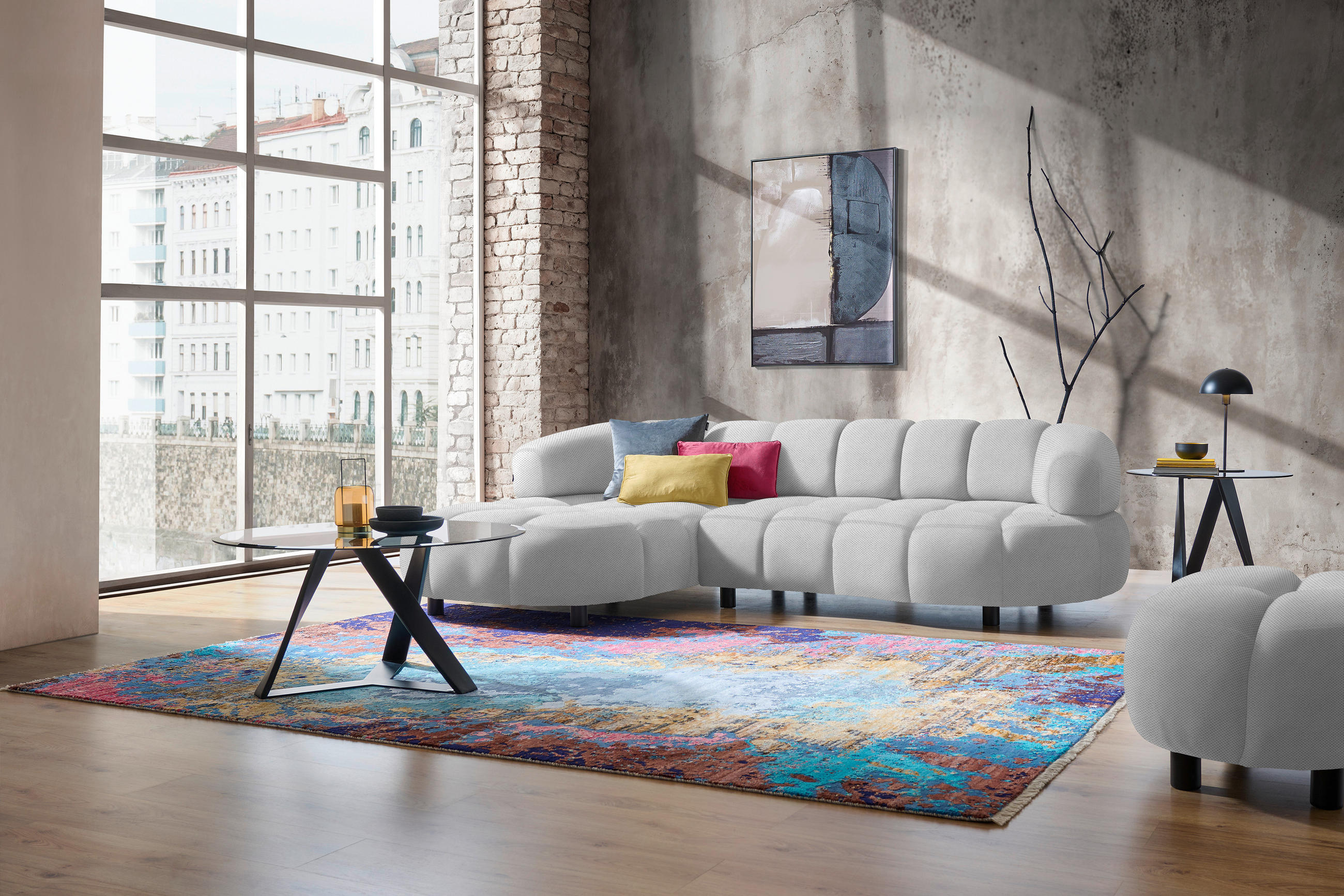 ECKSOFA in Webstoff Silberfarben  183/284 cm  - Silberfarben/Schwarz, Design, Holz/Textil (183/284cm) - Welnova