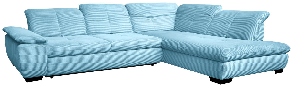 ECKSOFA in Cord Blau  - Blau/Schwarz, Design, Textil/Metall (313/242cm) - Xora