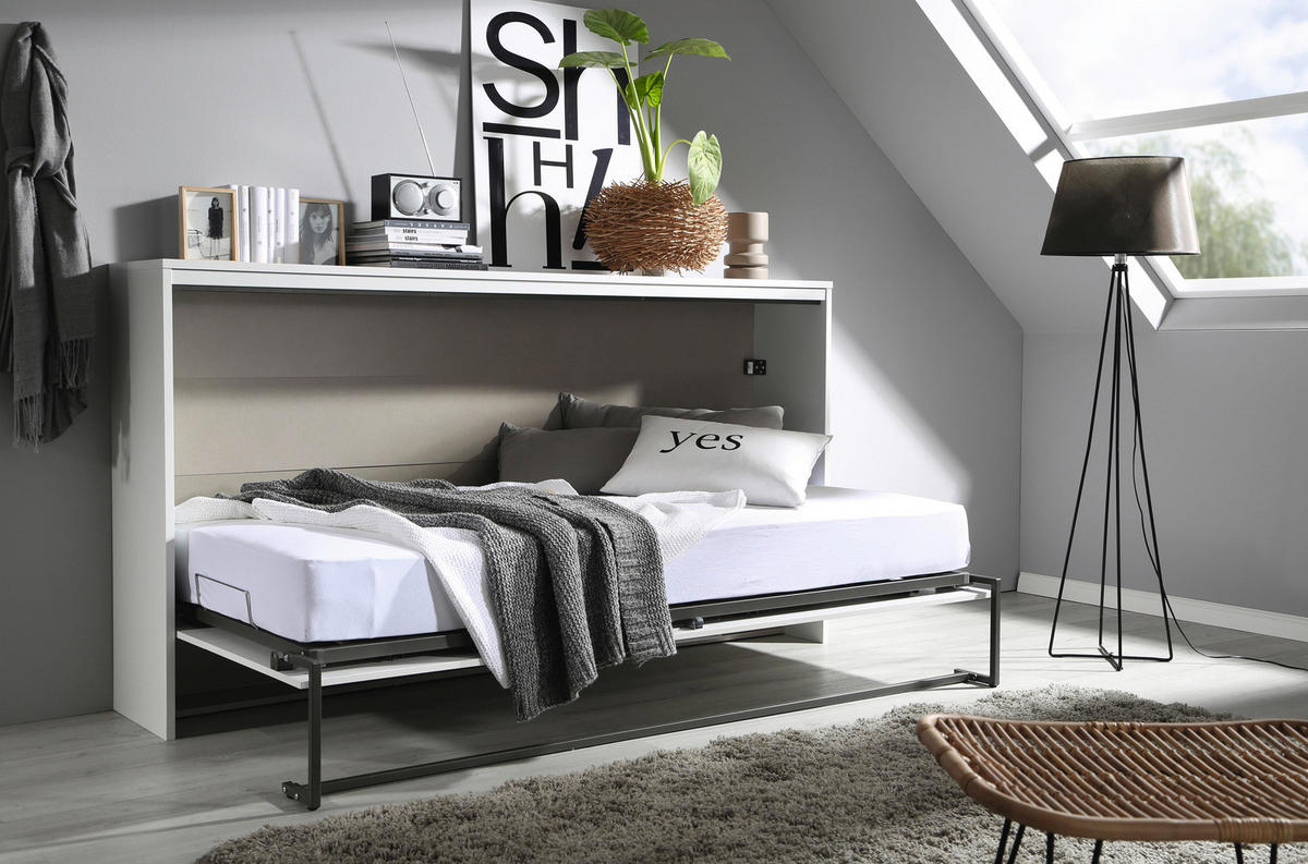 SCHRANKBETT 90/200 cm Weiss, Dunkelgrau  - Weiss/Dunkelgrau, Design, Holz/Holzwerkstoff (90/200cm) - Rauch Möbel