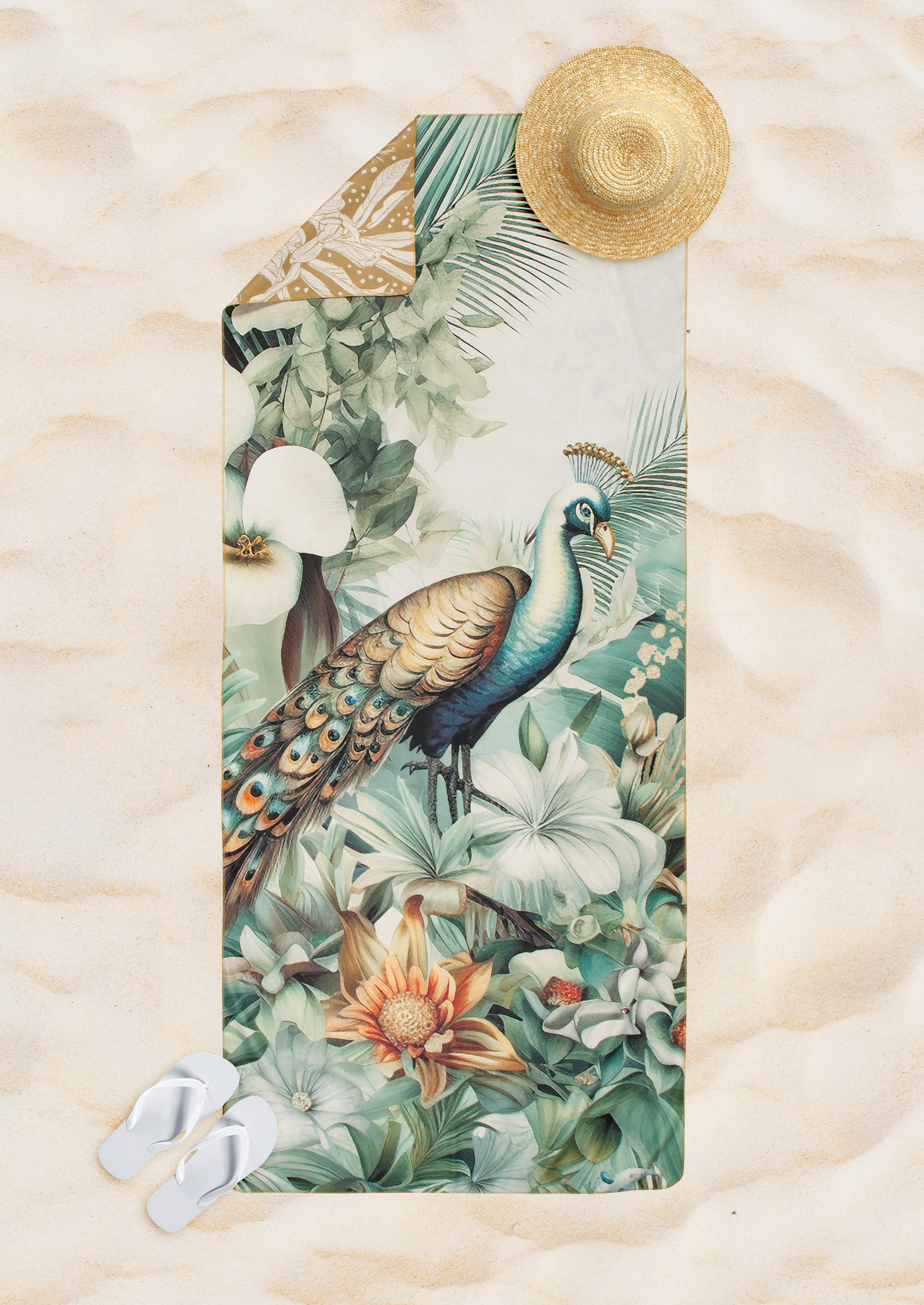 SPORTHANDTUCH 75/180 cm Descanso Grün, Multicolor, Sandfarben, Beige  - Sandfarben/Beige, Design, Textil (75/180cm)
