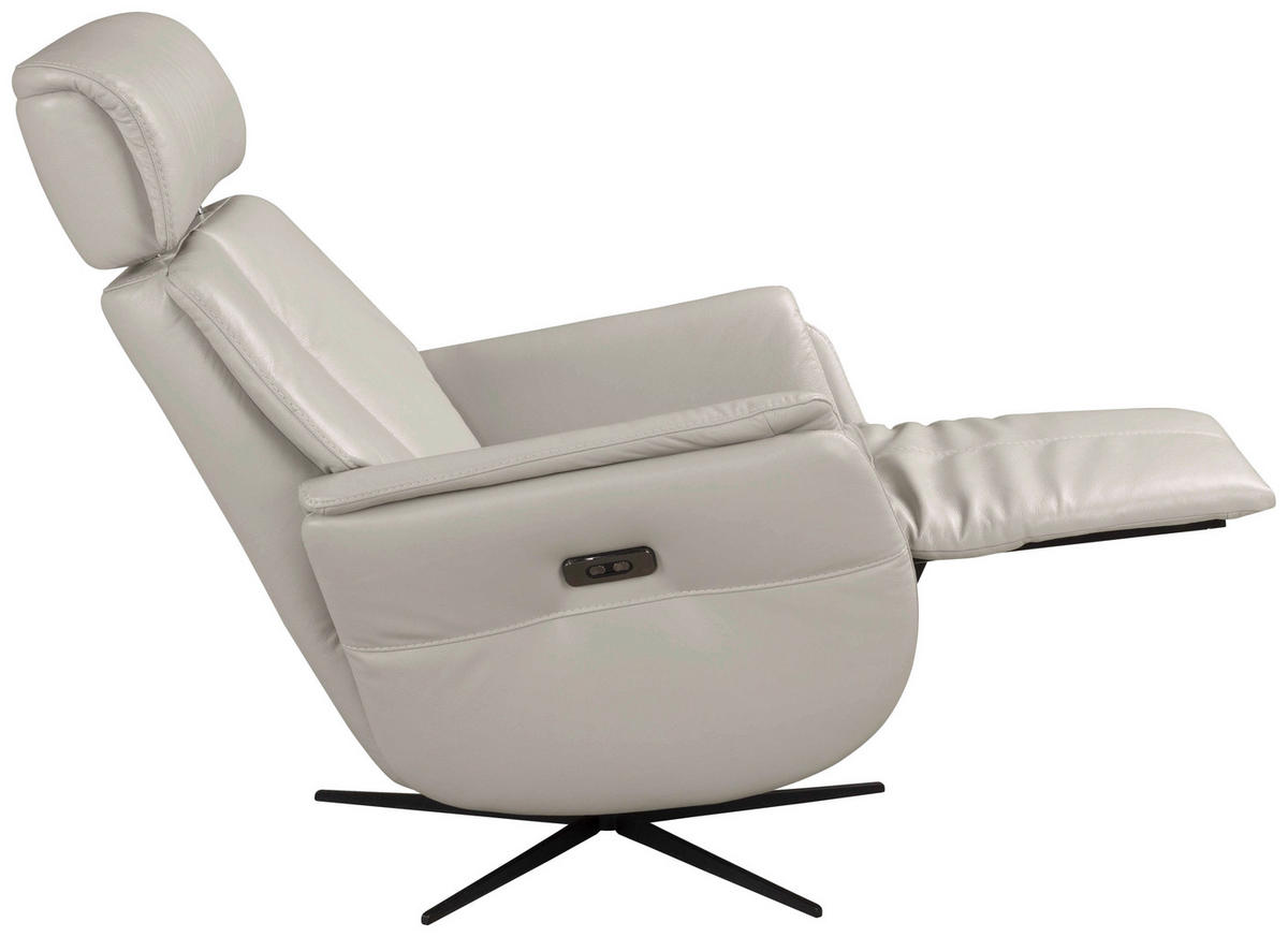 RELAXSESSEL Argo Echtleder Relaxfunktion, Kopfteilverstellung, Rücken echt    - Hellgrau, Design, Leder (71/110/80cm) - Novel