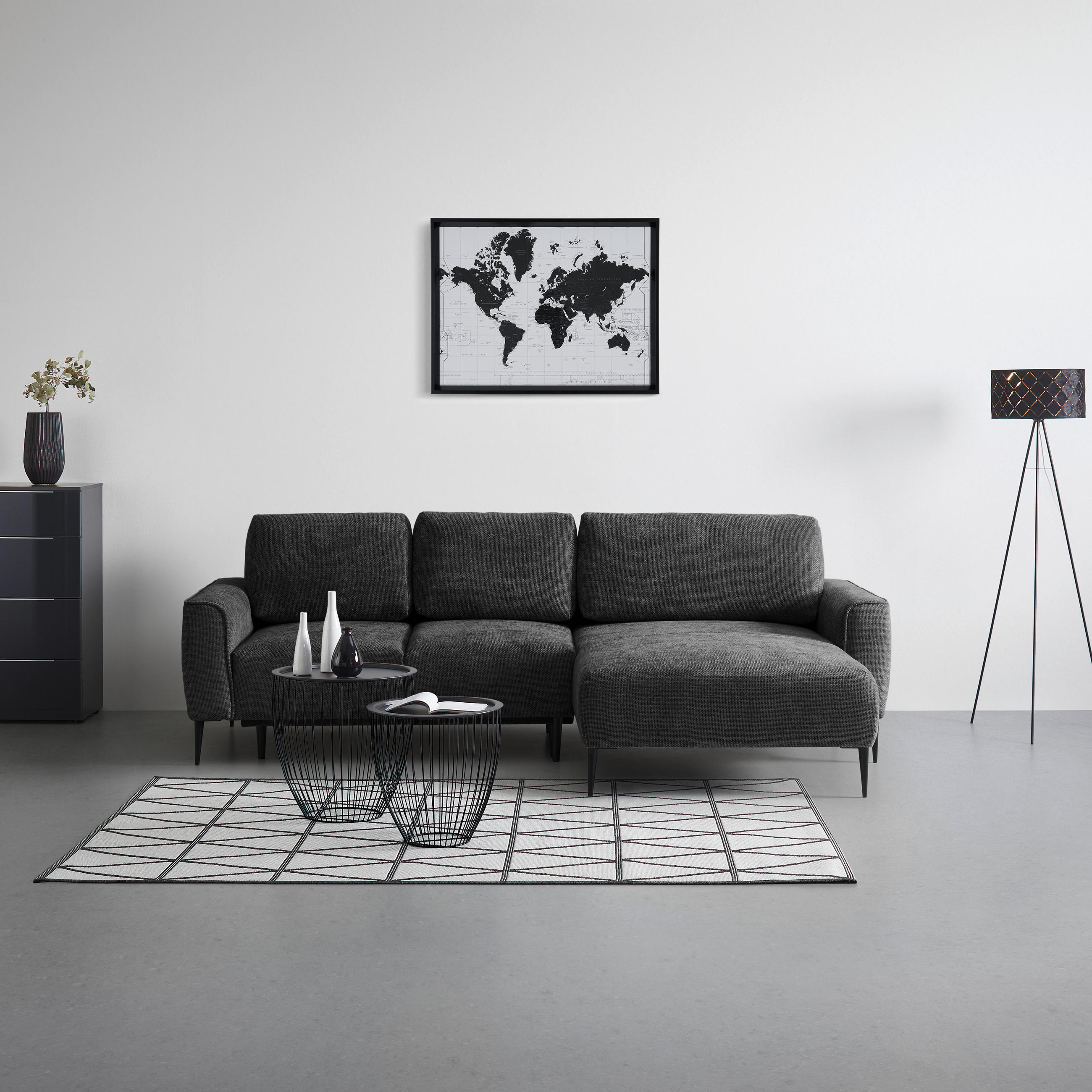 ECKSOFA in Webstoff Schwarz  - Schwarz, Modern, Textil/Metall (255/164cm) - MID.YOU