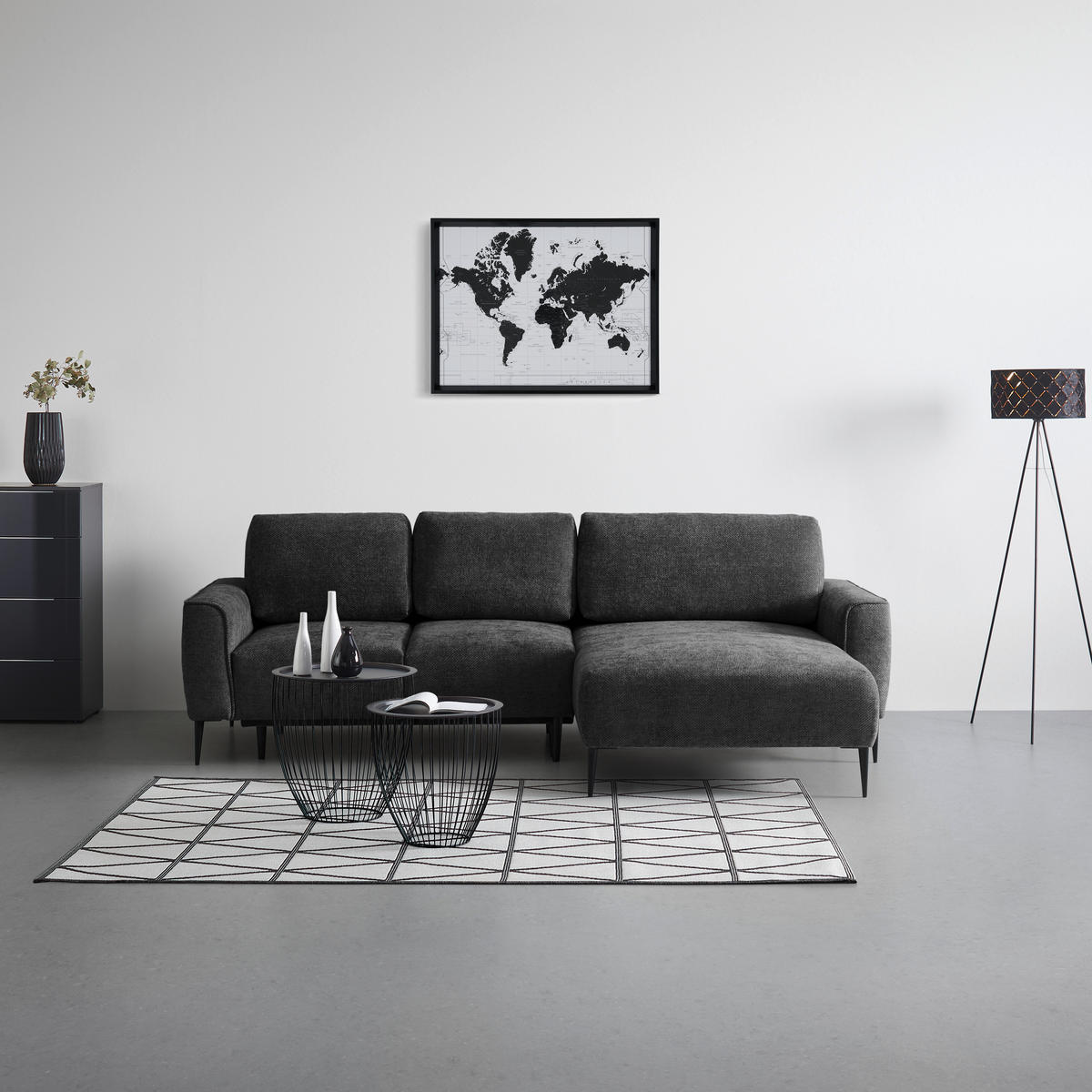 ECKSOFA in Webstoff Schwarz  - Schwarz, Modern, Textil/Metall (255/164cm) - MID.YOU