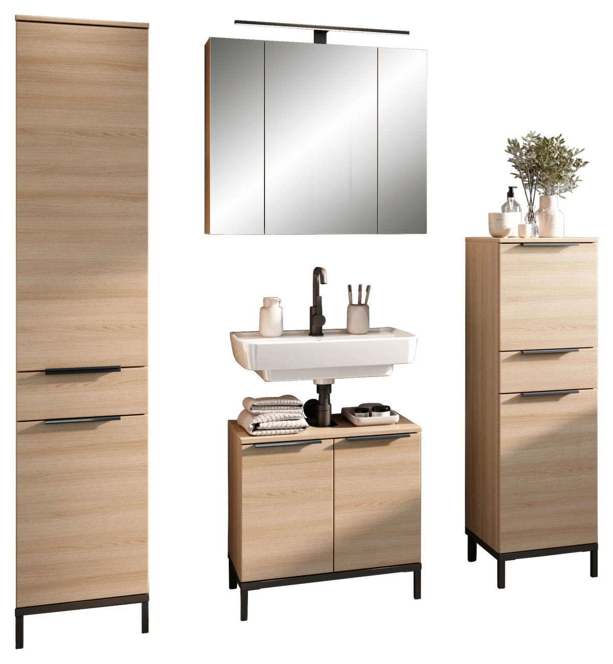 TVÄTTSTÄLLSUNDERSKÅP 60/58/38 cm  - svart/ekfärgad, Modern, metall/trämaterial (60/58/38cm) - Xora