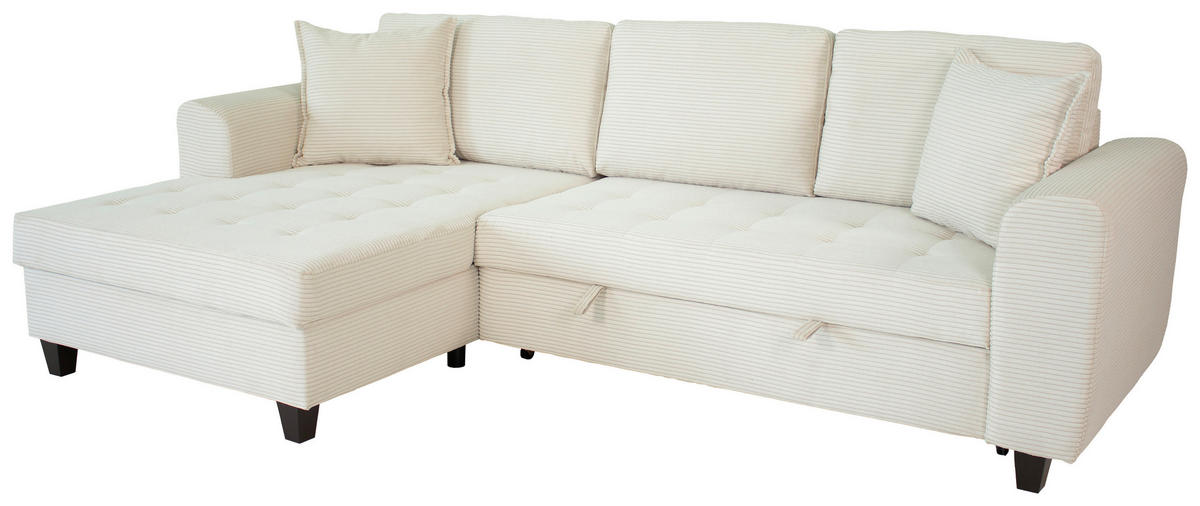 ECKSOFA MORITZ Creme Cord Zierkissen, Bettkasten  - Creme, Trend, Textil (155/265cm) - P & B