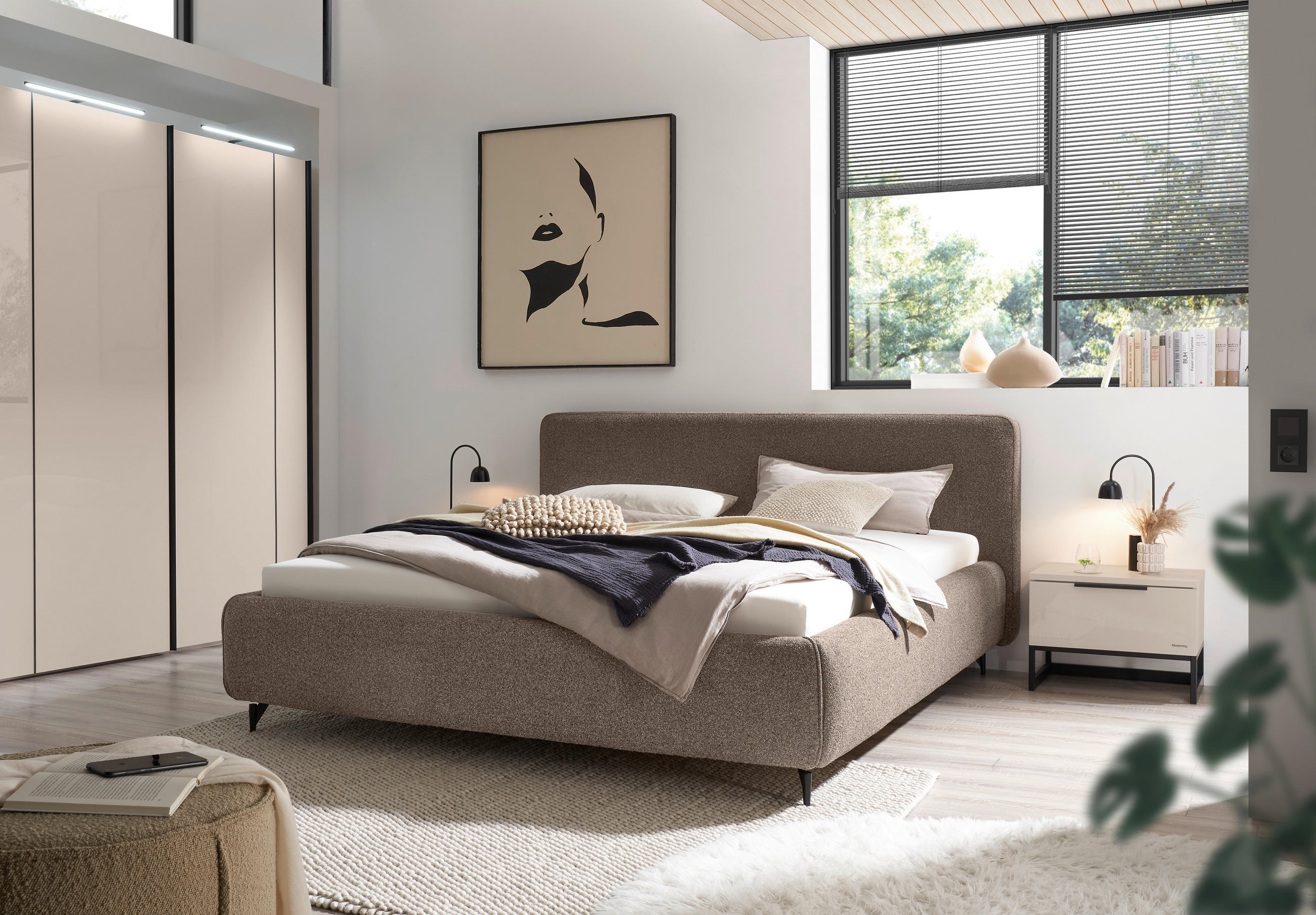 Thumbnail - Musterring Polsterbett, Braun, Textil, Birke, Buche, massiv, H2 + H3, Höhe ca. 21 cm, 180x200 cm, Reach, Bettkasten, gep...