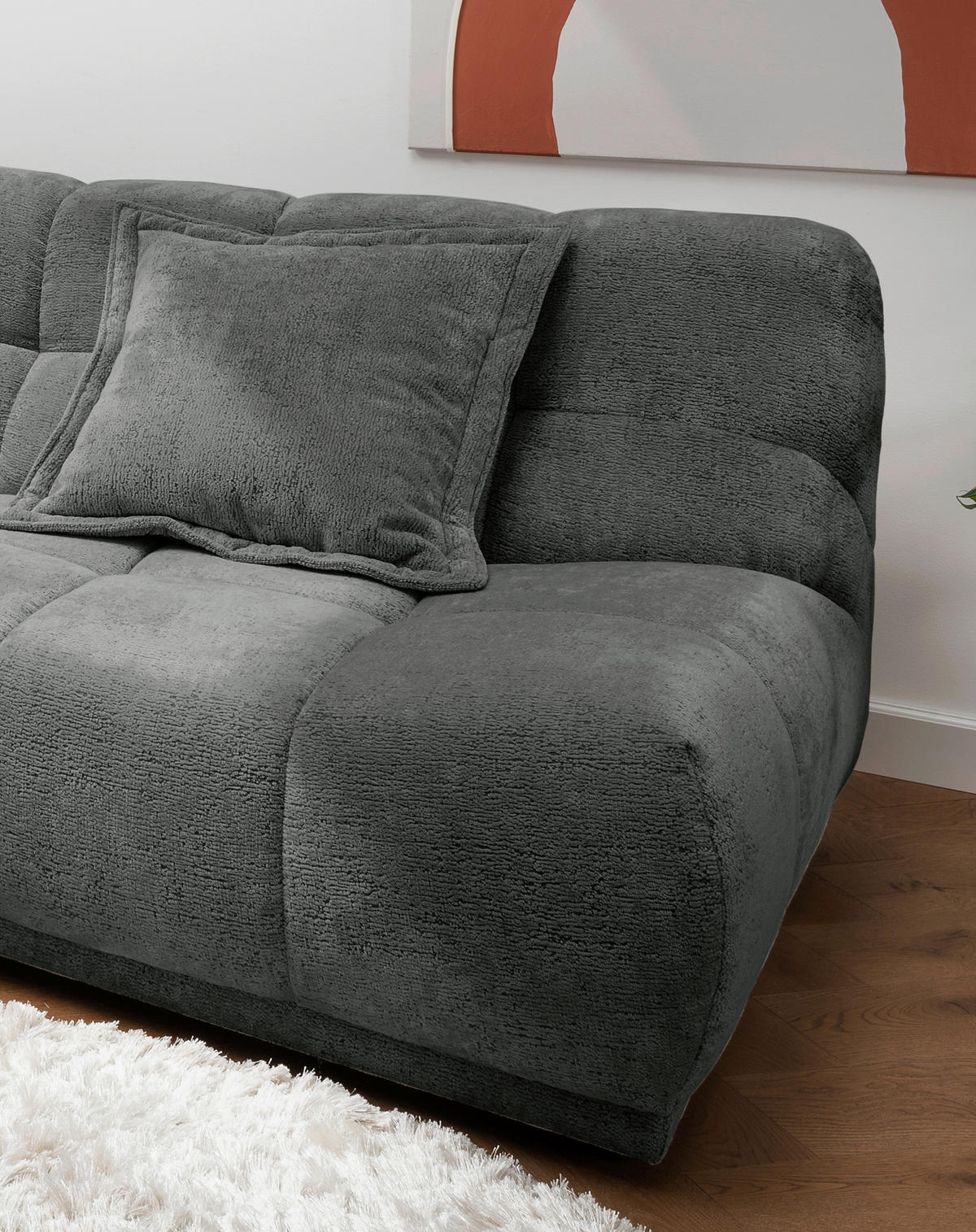 ECKSOFA ITALIA in Chenille Anthrazit  203/254 cm  - Anthrazit/Schwarz, MODERN, Kunststoff/Textil (203/254cm) - Livetastic