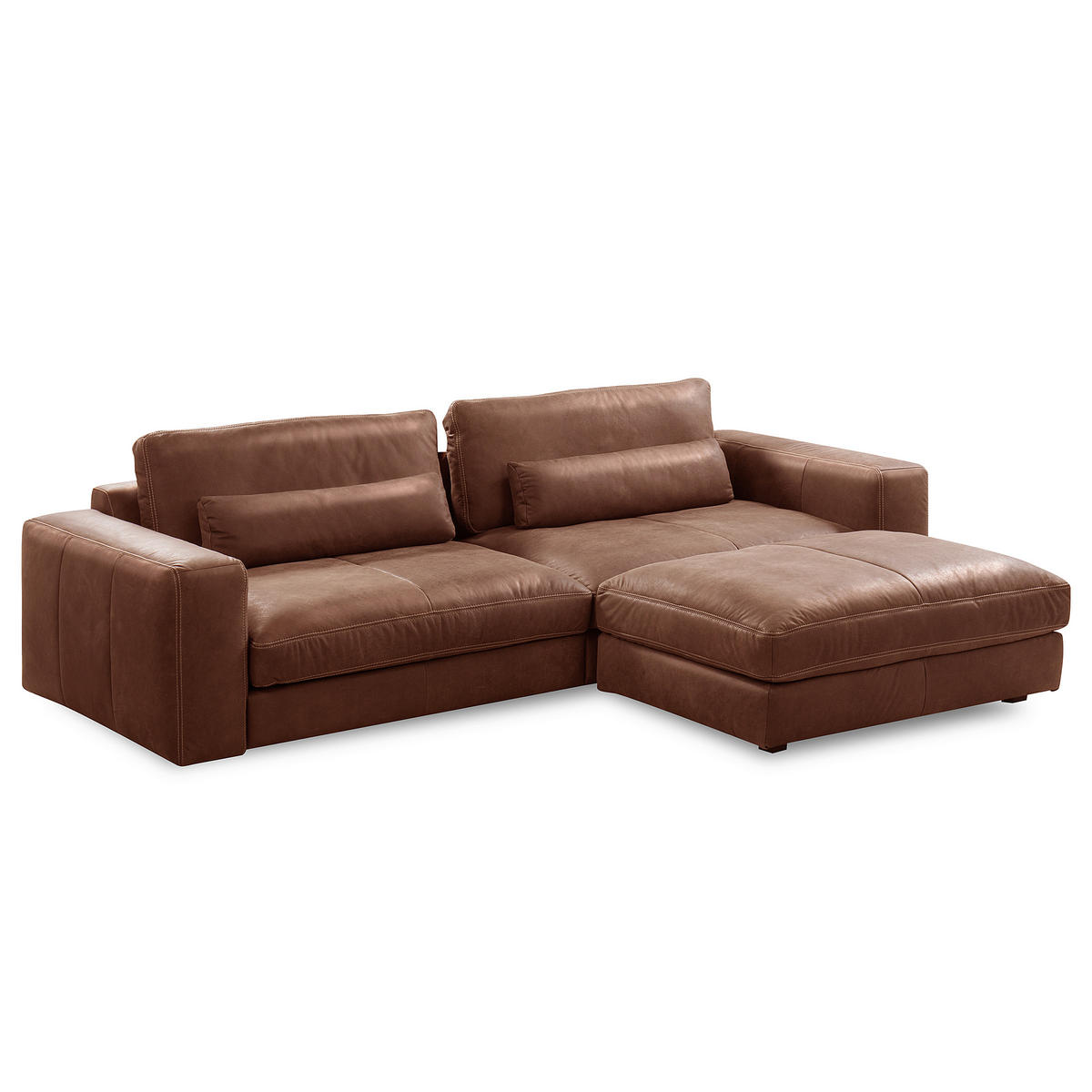 HOCKER in Leder Braun  - Beige/Schwarz, Design, Leder/Kunststoff (123/45/93cm) - Livetastic