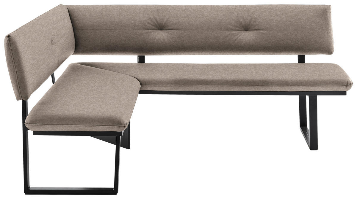 ECKBANK in Metall, Textil Schwarz, Hellbraun  - Hellbraun/Schwarz, Modern, Textil/Metall (140/180cm) - Cantus