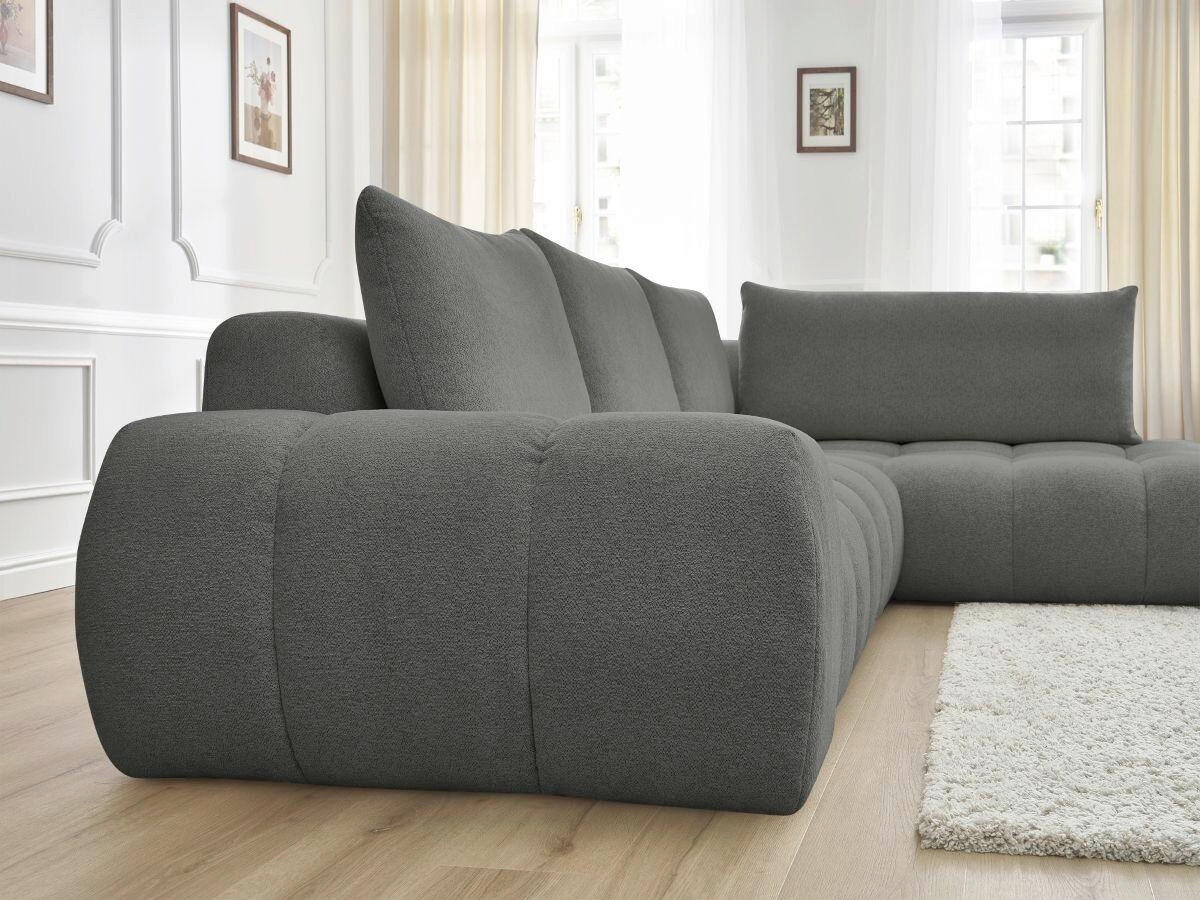 ECKSOFA Ottomane rechts  EVEREST Dunkelgrau Flachgewebe  - Dunkelgrau/Schwarz, MODERN, Kunststoff/Textil (352/210cm) - Livetastic