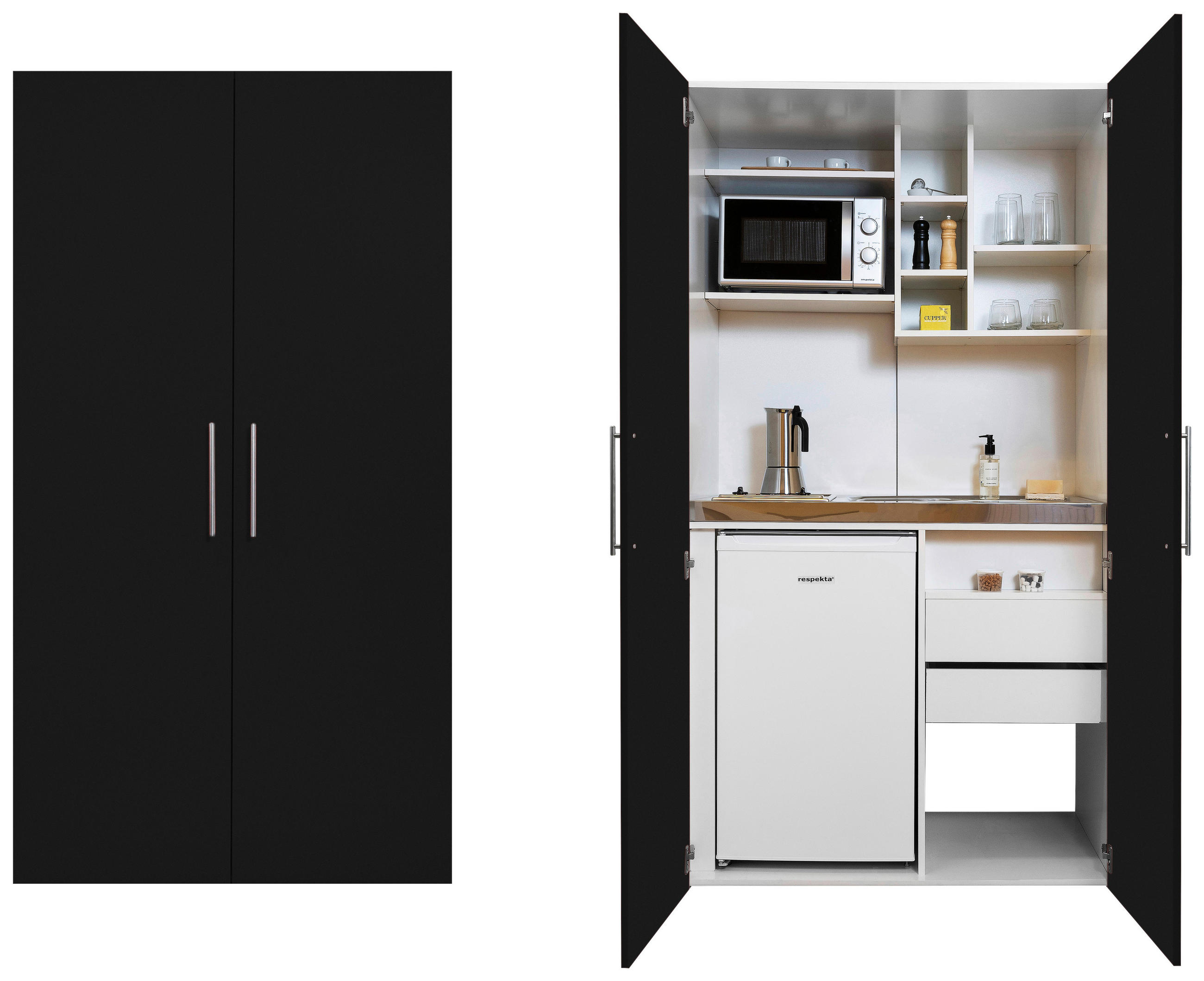 SCHRANKKÜCHE 104 cm - Schwarz/Weiß, MODERN, Holzwerkstoff/Metall (104cm) - Respekta
