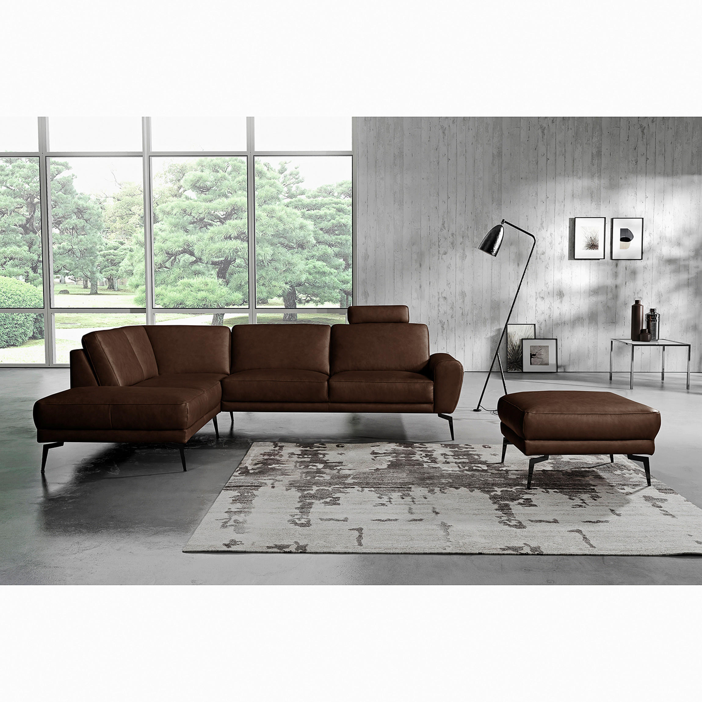 HOCKER Echtleder Dunkelbraun  - Dunkelbraun/Schwarz, Design, Leder/Metall (96/45/80cm) - Livetastic