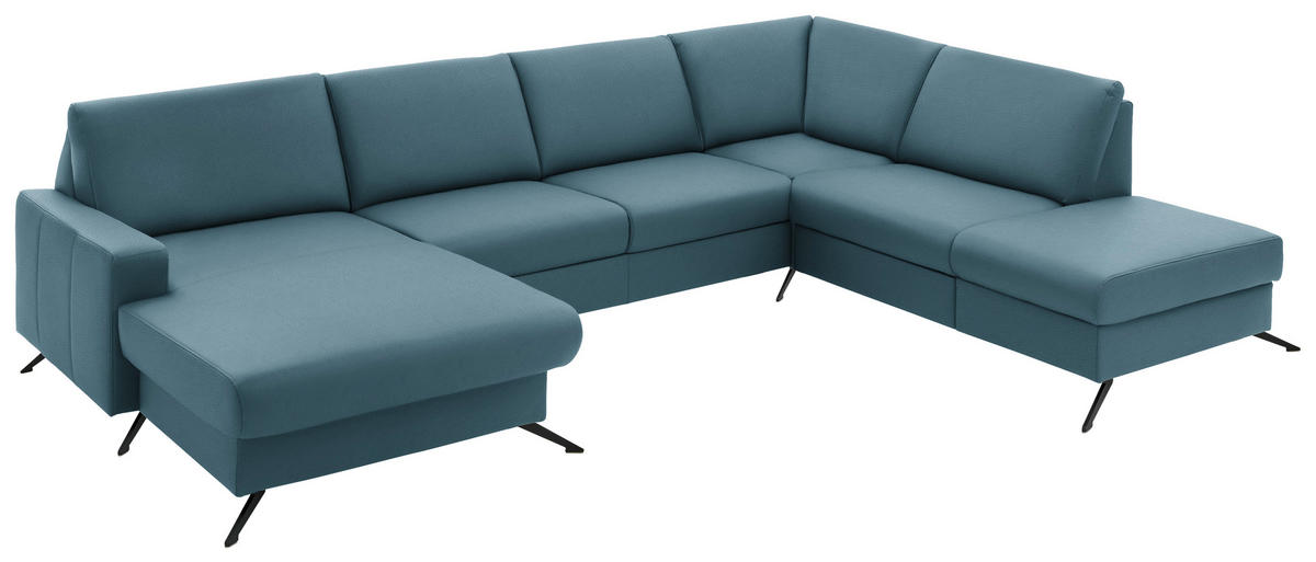 WOHNLANDSCHAFT in Echtleder Blau  - Blau/Schwarz, Design, Leder/Metall (165/339/233cm) - Beldomo Premium