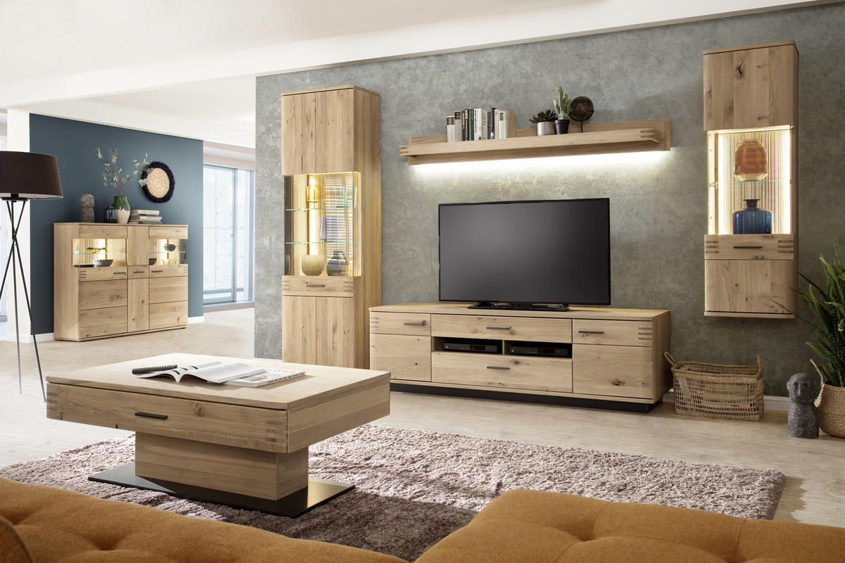 WOHNWAND  305/208/50 cm  in Eichefarben  - Eichefarben/Anthrazit, Design, Glas/Holz (305/208/50cm) - Livetastic