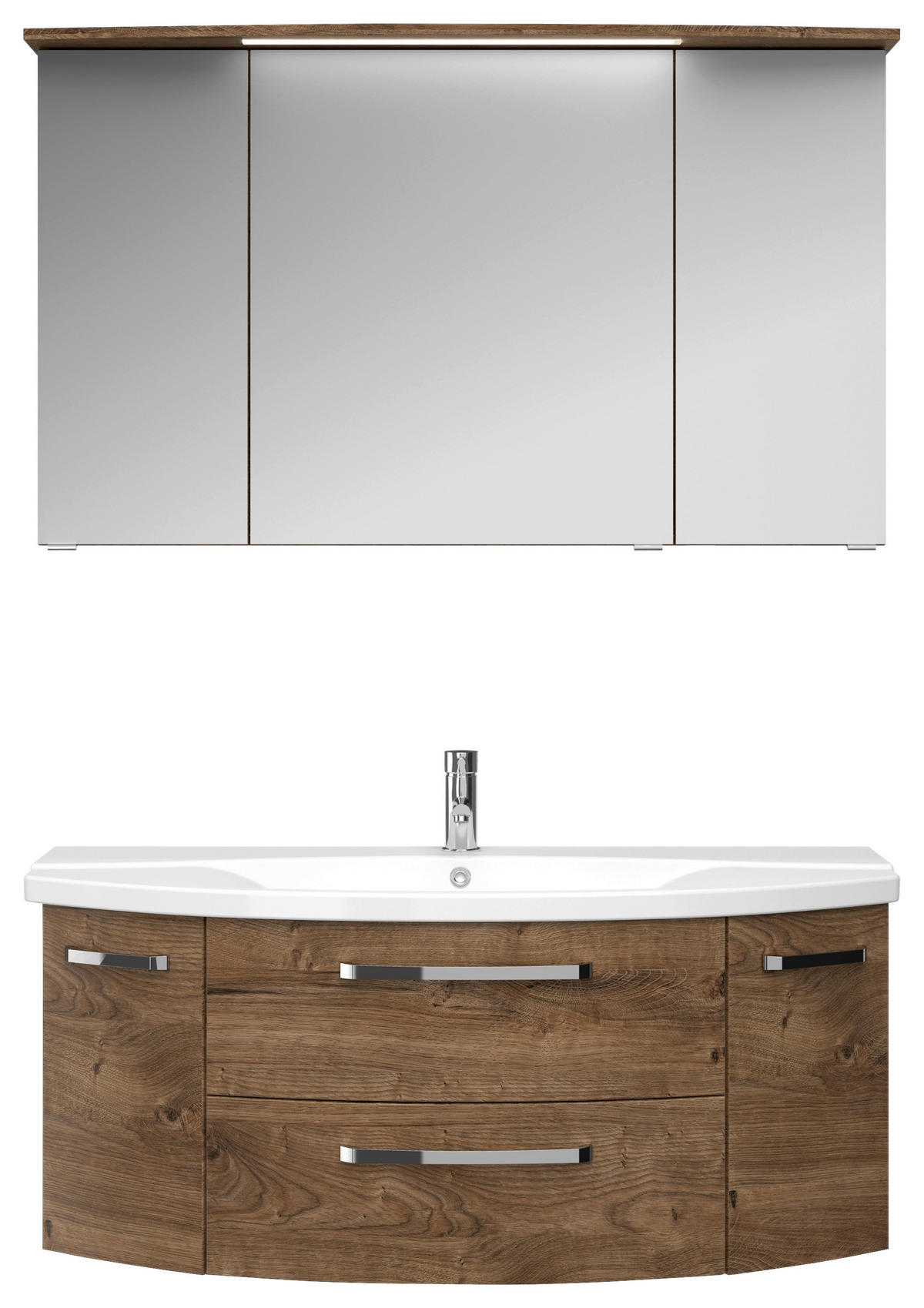 BADEZIMMER 3-teilig  in 120,5 cm  - Eiche dunkel/Chromfarben, MODERN, Glas/Keramik (120,5cm) - Sadena