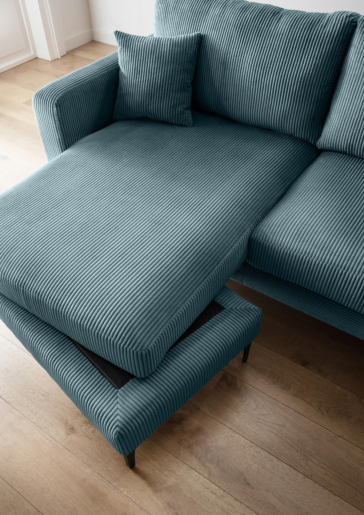 ECKSOFA in Cord Petrol  - Petrol/Schwarz, Basics, Textil/Metall (204/153cm) - Livetastic
