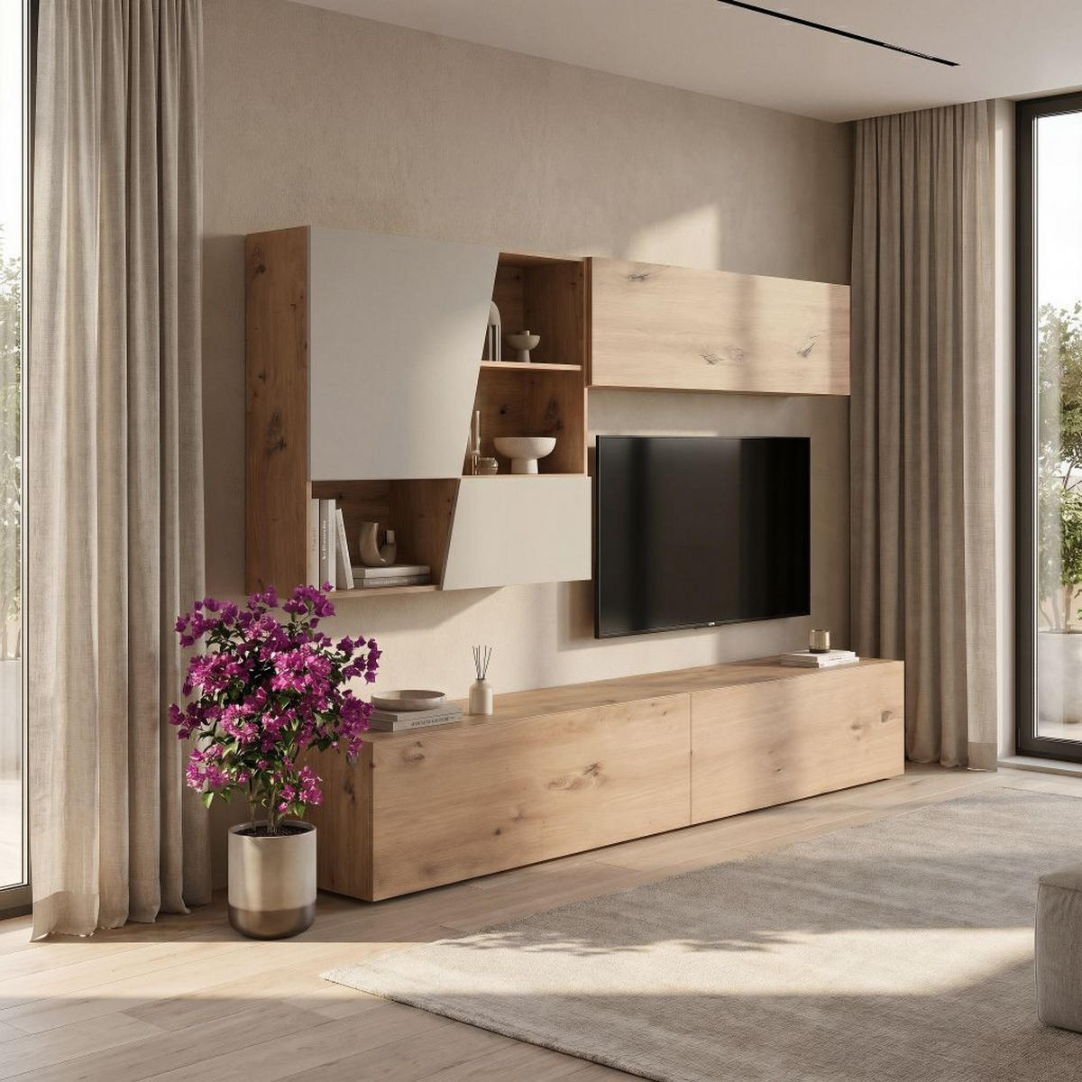 REGAL ZA DNEVNI BORAVAK kašmir, hrast Artisan   - kašmir/hrast Artisan, Moderno, drvni materijal (240/170/40cm) - Ti'me