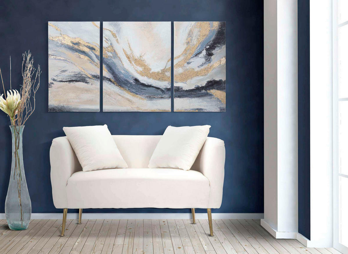 LEINWANDBILD Abstraktes Blau, Grau, Goldfarben  - Blau/Goldfarben, Basics, Holz/Textil (150/80/2.7cm)