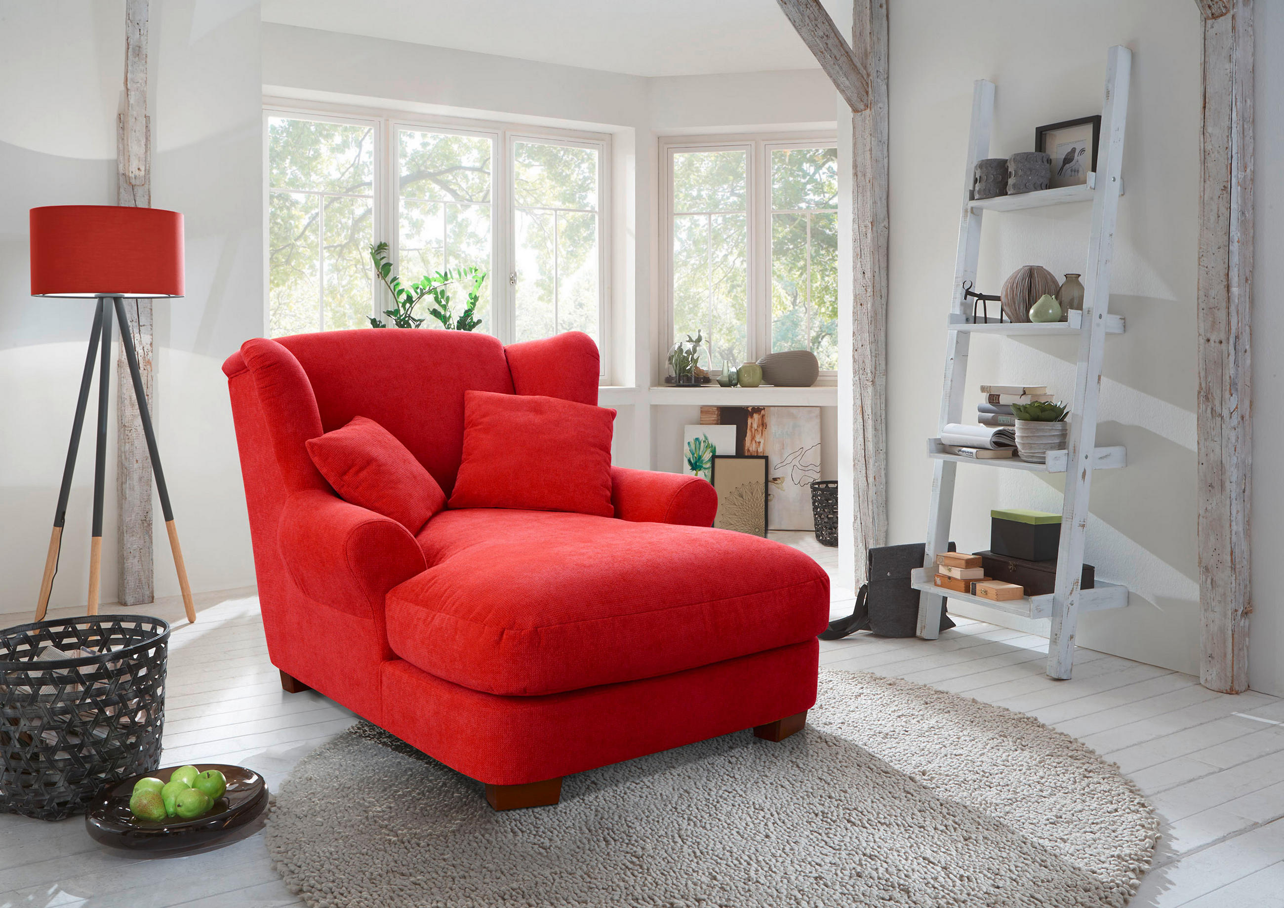 XXL-SESSEL in Flachgewebe Rot  - Rot, Romantik / Landhaus, Holz/Textil (120/101/142cm) - Sit & More