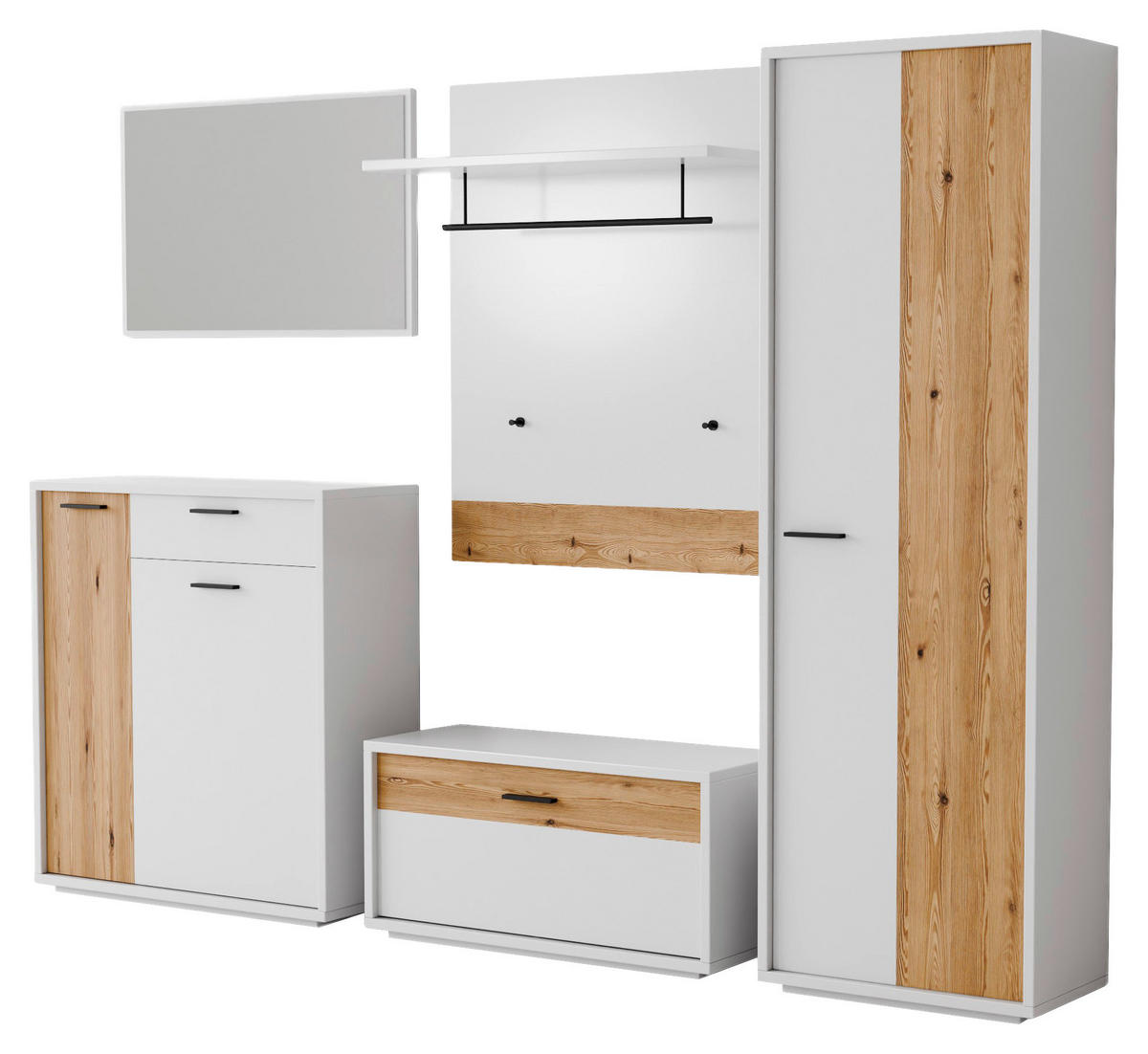 GARDEROBE 5-teilig  in 284/201/37 cm  - Eichefarben/Weiß, Design, Glas/Holzwerkstoff (284/201/37cm) - Xora