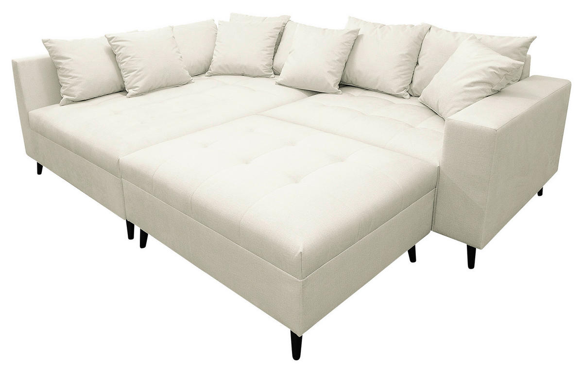 Ecksofa inkl. Hocker in Mikrofaser Hellgrau  - Hellgrau/Schwarz, Design, Holz/Textil (174/247cm) - MID.YOU