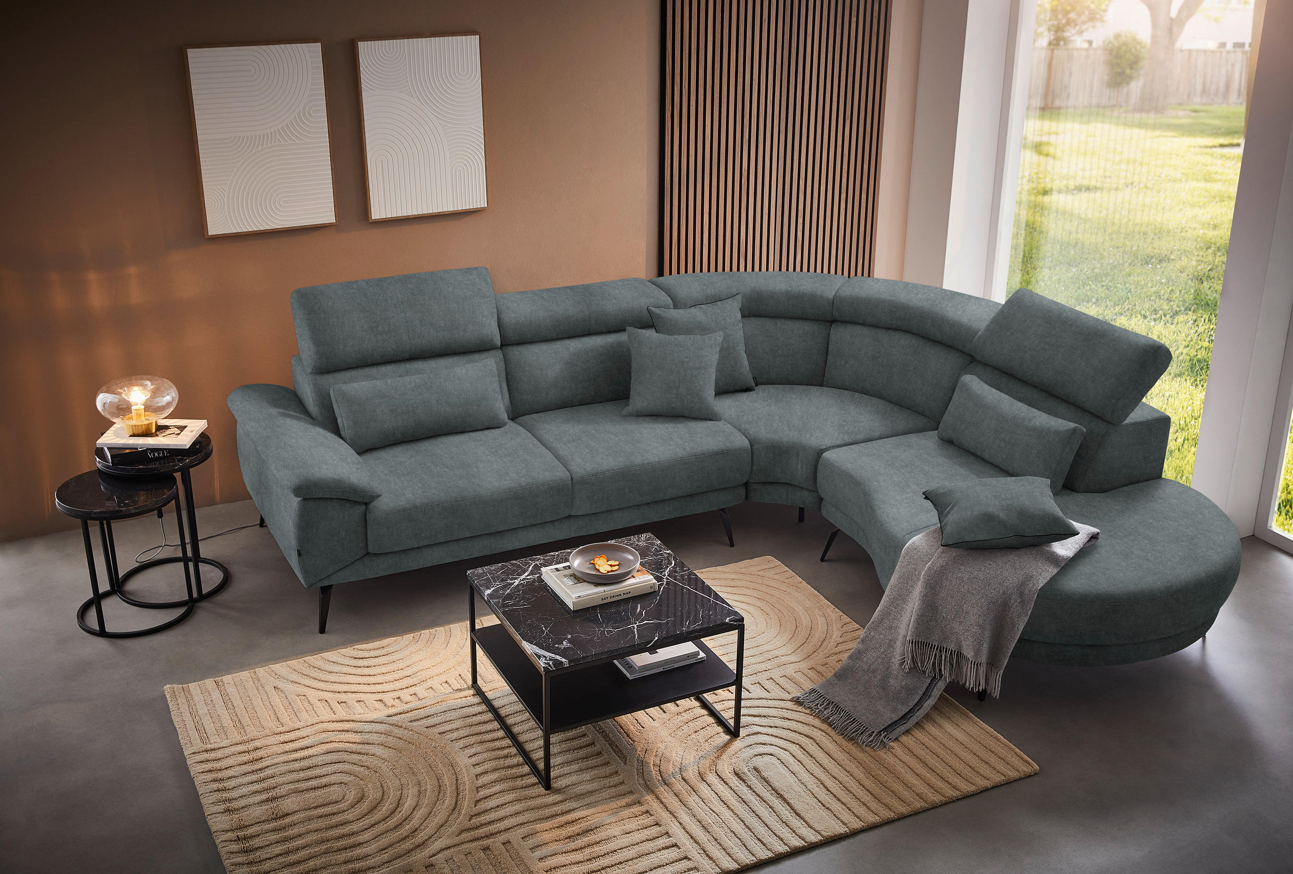 ECKSOFA in Velours Grau  299/264 cm  - Schwarz/Grau, Design, Textil/Metall (299/264cm) - Novel