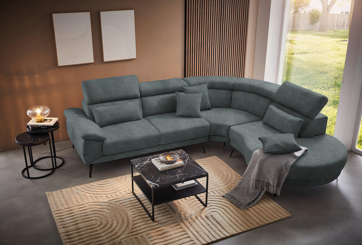 ECKSOFA Grau Velours  - Schwarz/Grau, Design, Textil/Metall (299/264cm) - Novel
